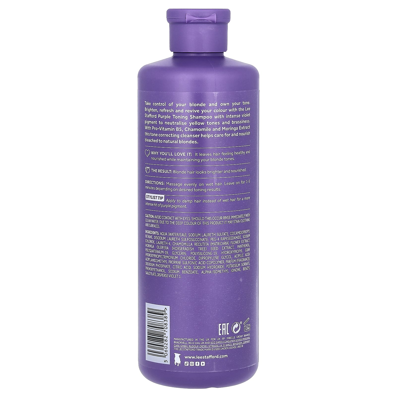 Lee Stafford, Bleach Blondes, фиолетовый оттеночный шампунь, для осветленных, мелированных и естественно светлых волос, 500 мл (16,9 жидк. унции)