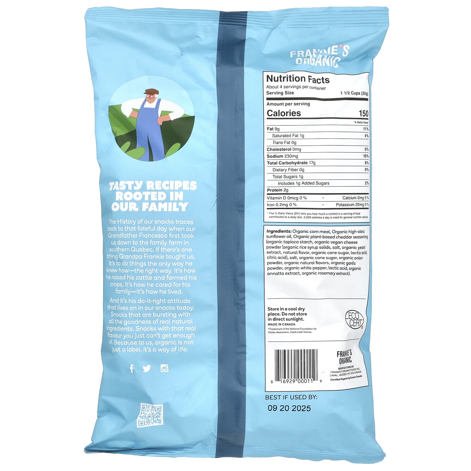 Frankie's Organic, Растительные таблетки, веганский чеддер, 113 г (4 унции)