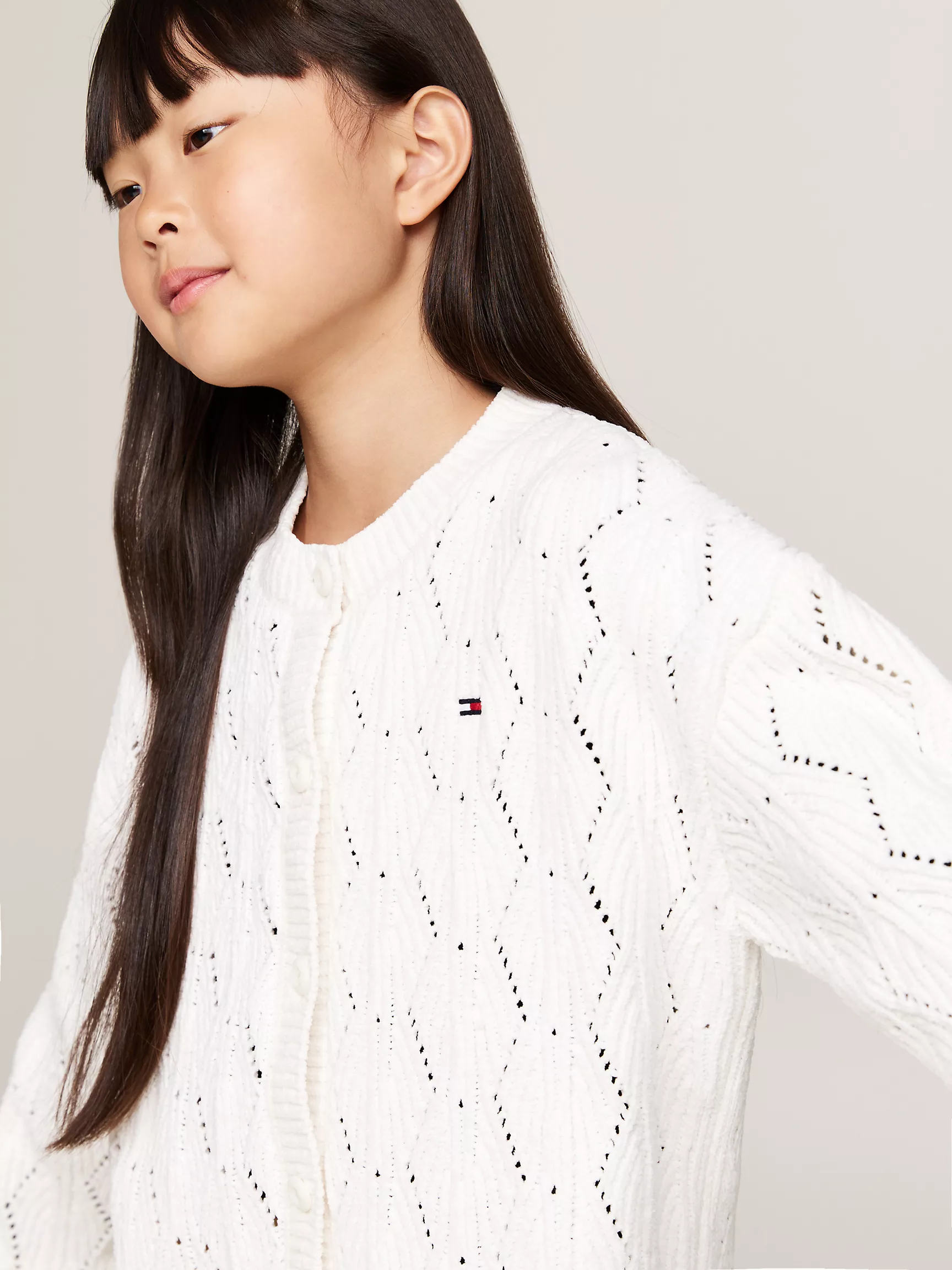 Свитер для девочки Tommy Hilfiger, Детский однотонный кардиган из шенилла