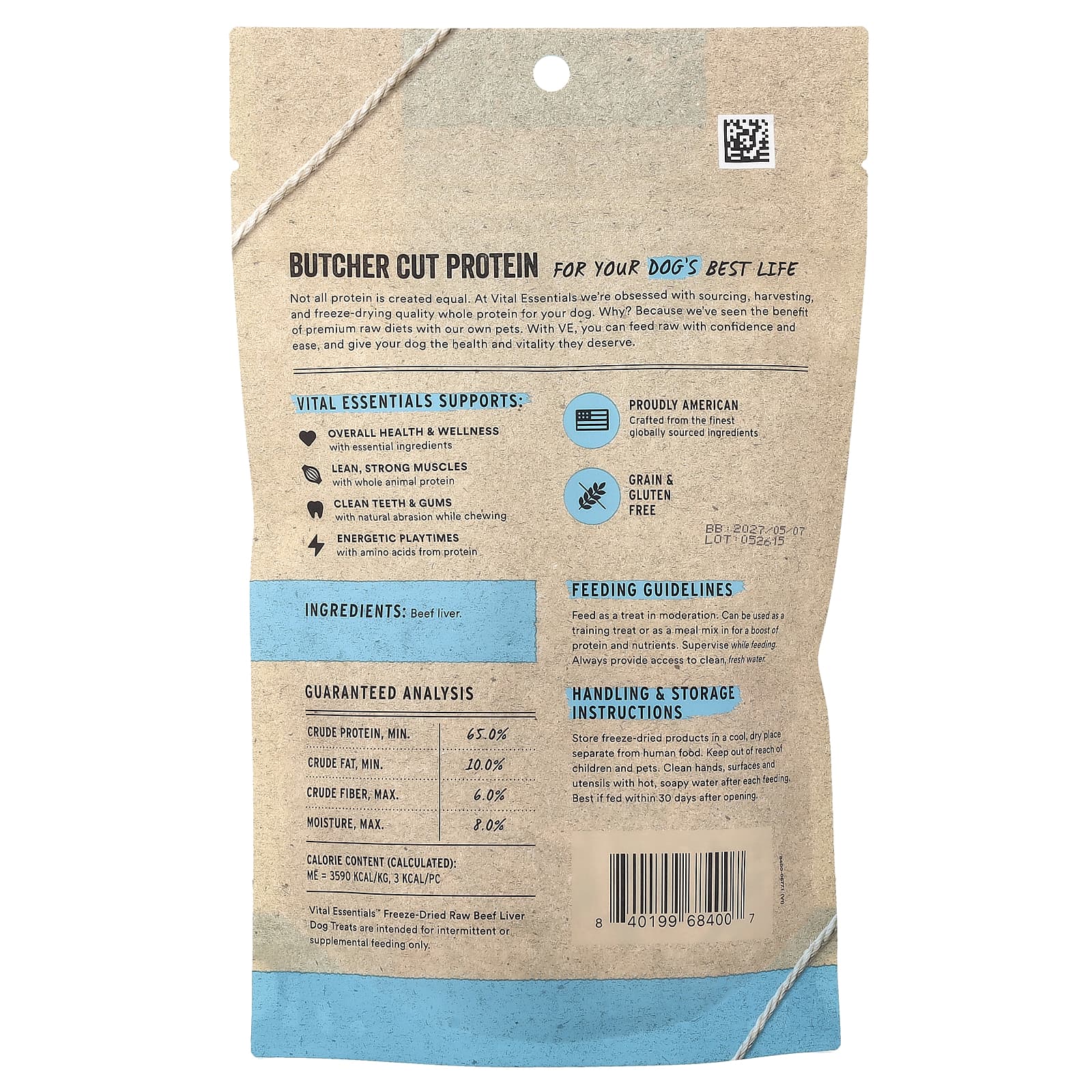 Vital Essentials, сублимированные лакомства для собак, со вкусом говяжьей печени, 59,5 г (2,1 унции)