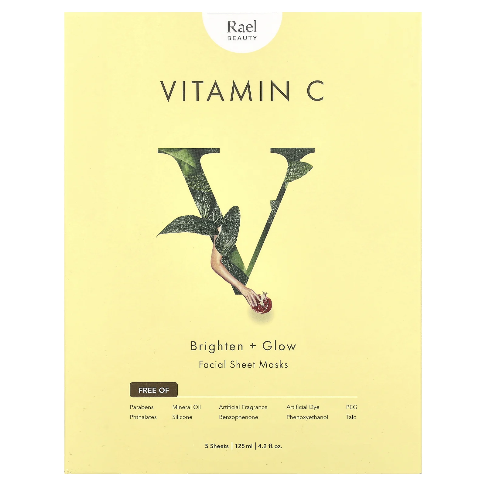 Rael, Витамин C, косметические тканевые маски для лица, сияние и сияние, 5 шт., По 25 мл (0,84 жидк. унц.)