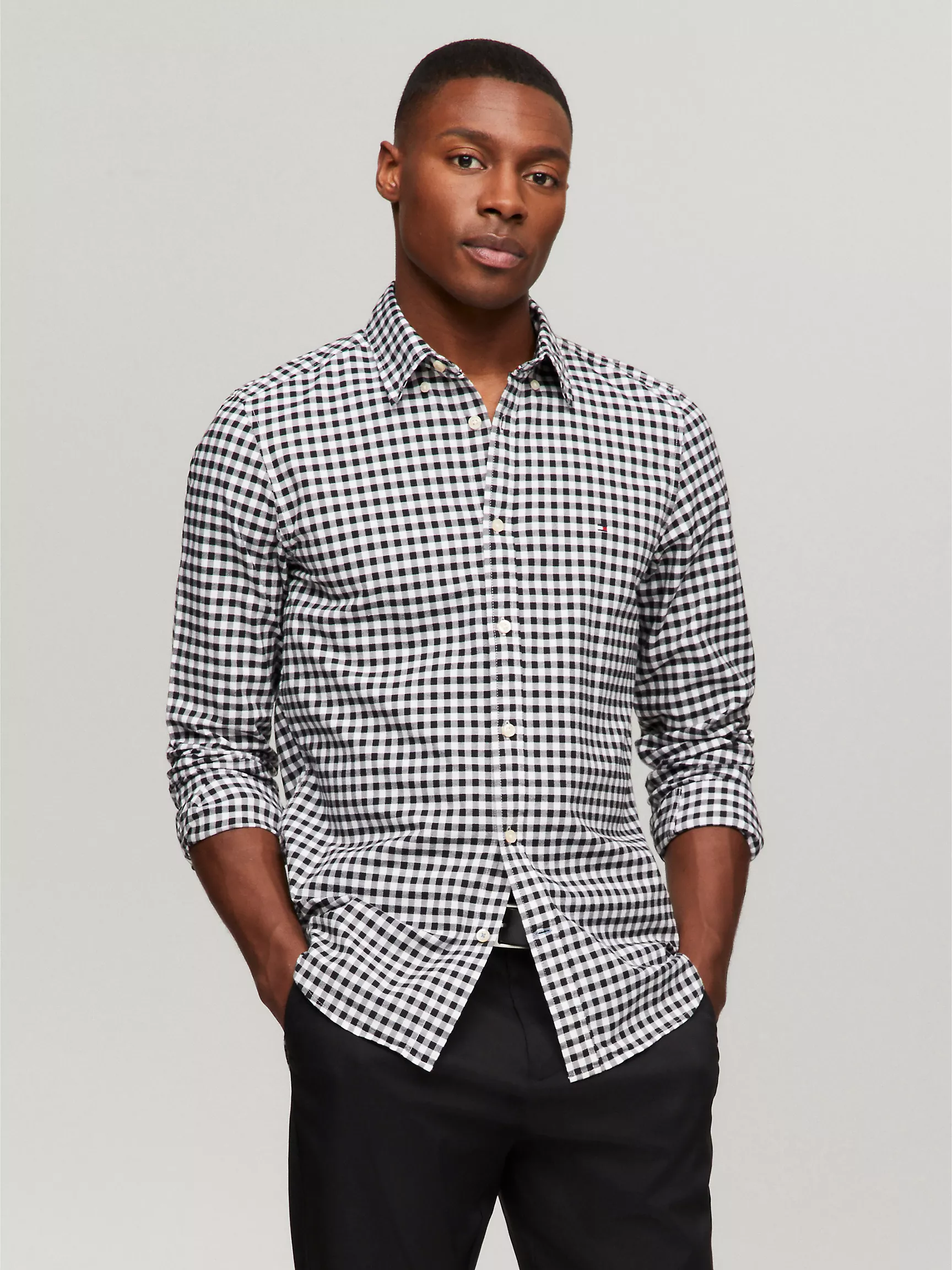 Мужская рубашка Tommy Hilfiger, Приталенная эластичная рубашка из оксфорда в клетку гингем