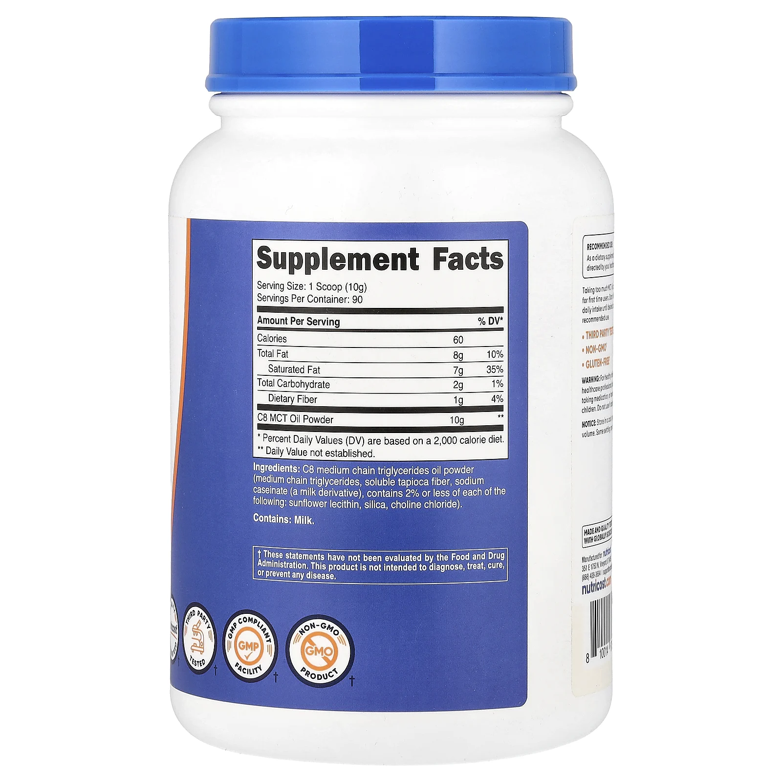 Nutricost, C8 MCT, порошок из масла, без добавок, 907 г (2 фунта)