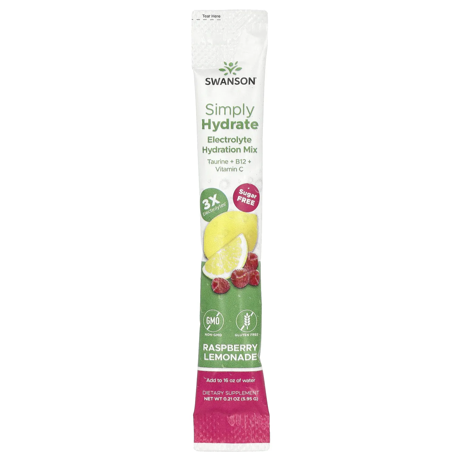 Swanson, Simply Hydrate, смесь для гидратации электролитов, малиновый лимонад, 8 пакетиков по 5,95 г (0,21 унции)