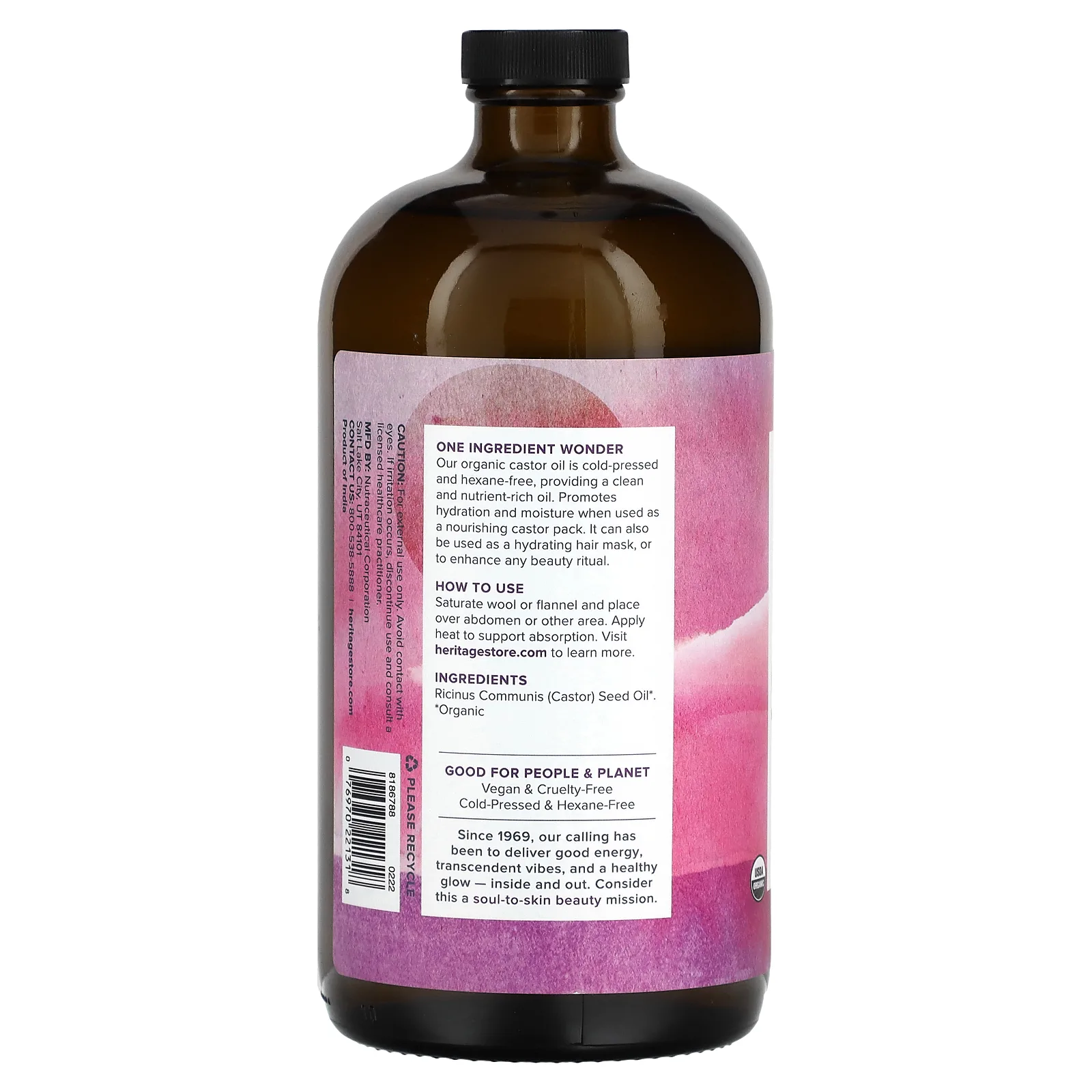 Heritage Store, Органическое касторовое масло, 946 мл (32 жидк. Унции)