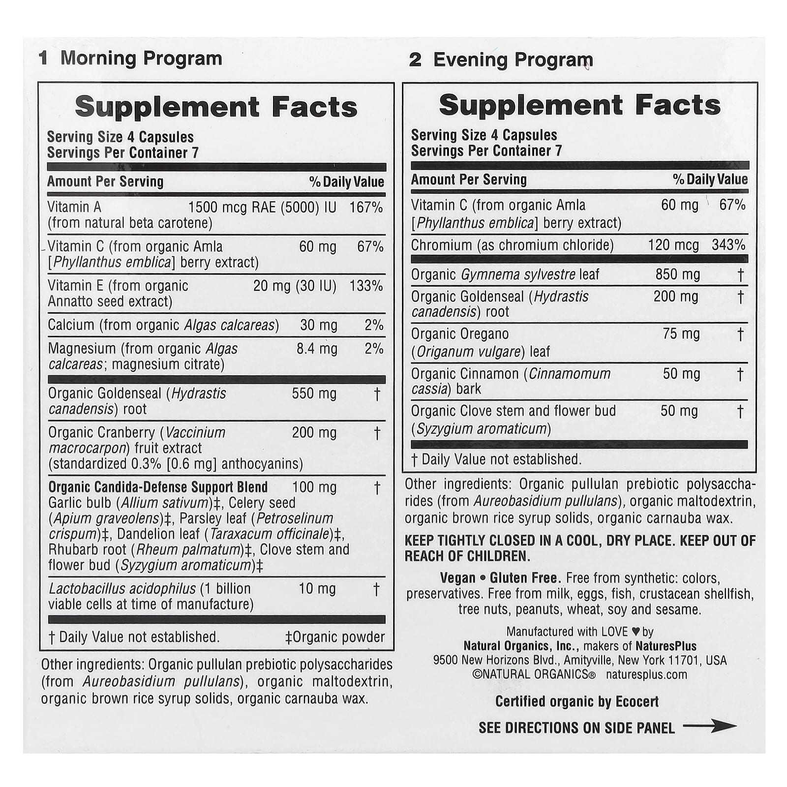 NaturesPlus, Очищение от кандиды, программа на 7 дней, 2 бутылочки по 28 капсул