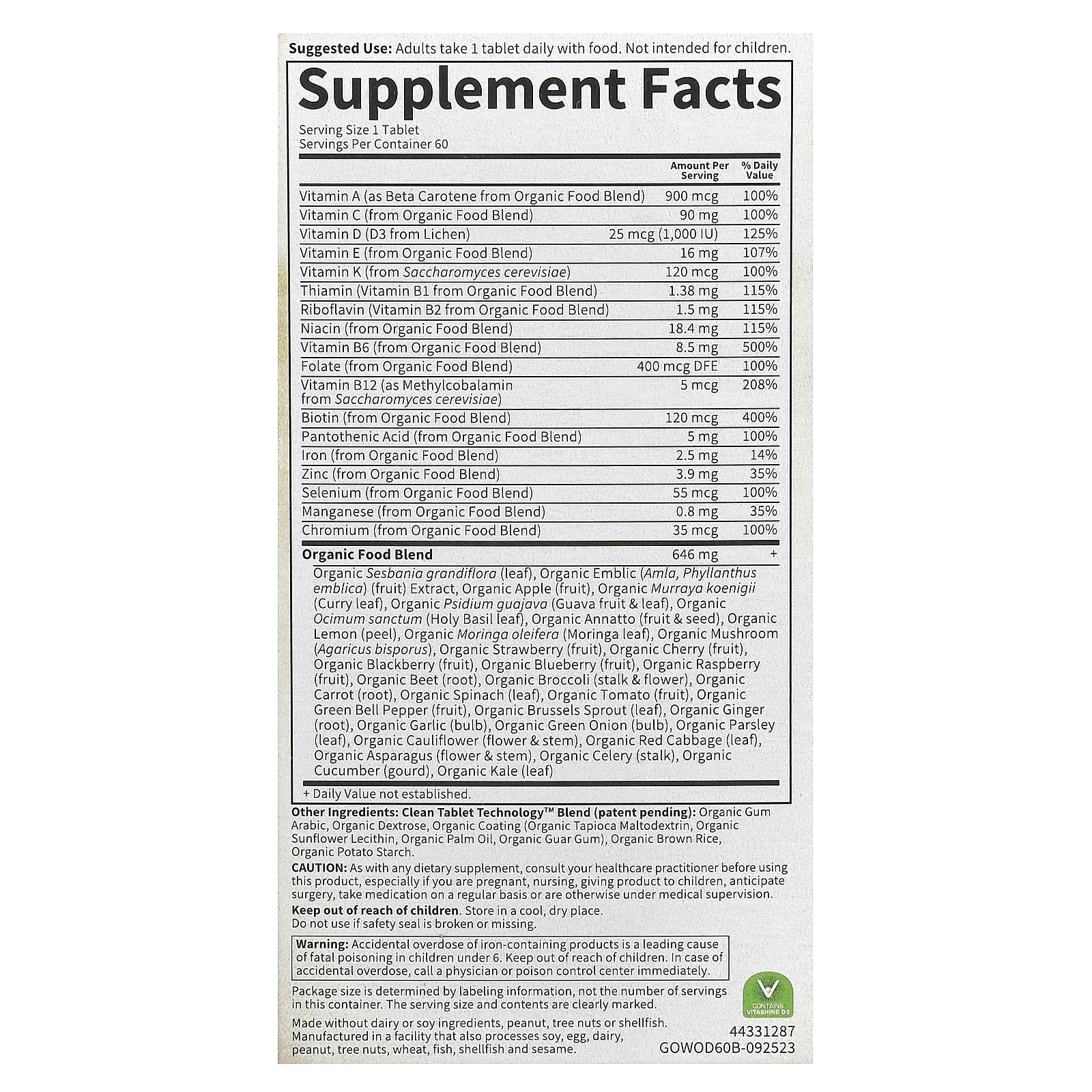 Garden of Life, MyKind Organics, для женщин, один раз в день, 60 веганских таблеток