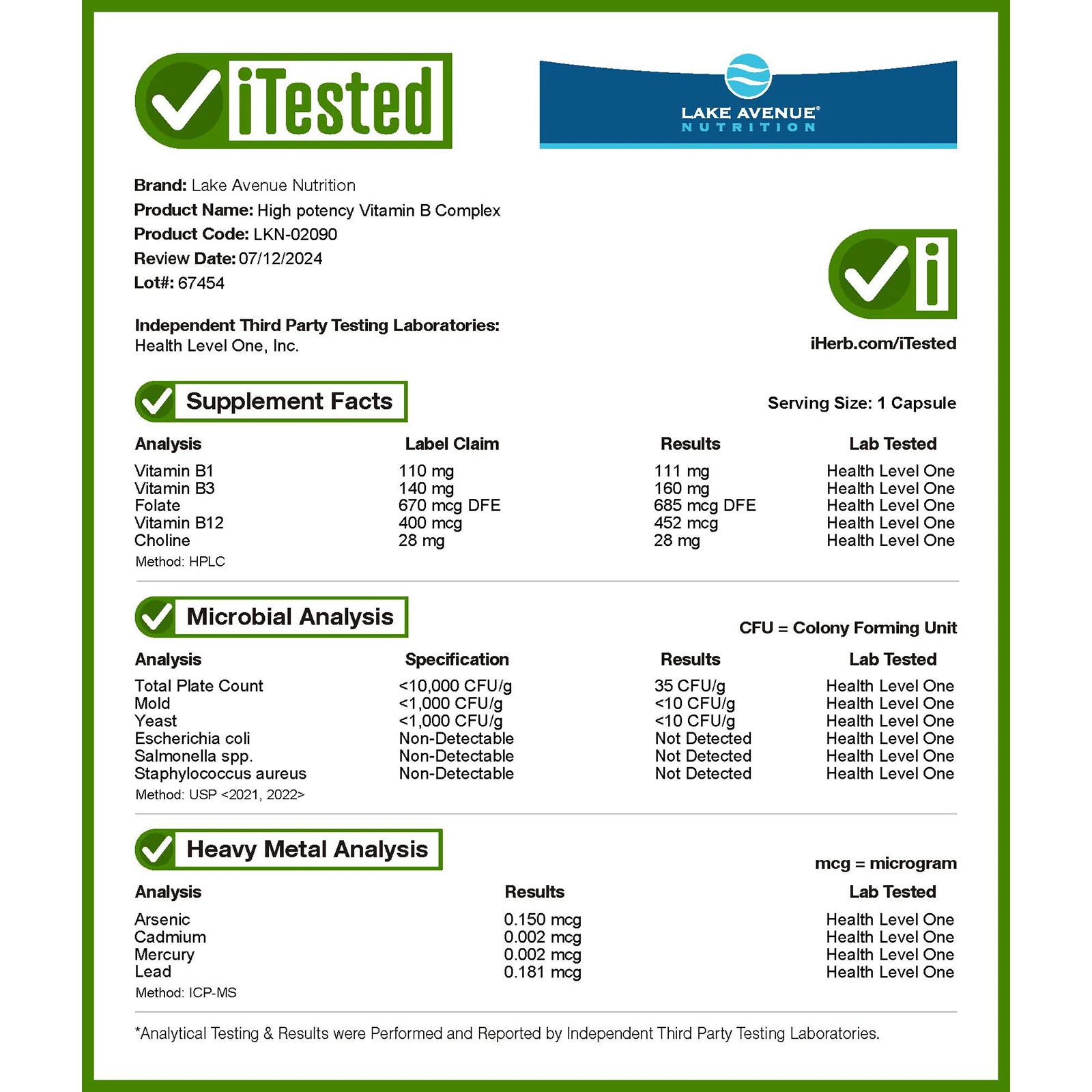 Lake Avenue Nutrition, комплекс витаминов группы B высокой эффективности действия, 90 вегетарианских капсул