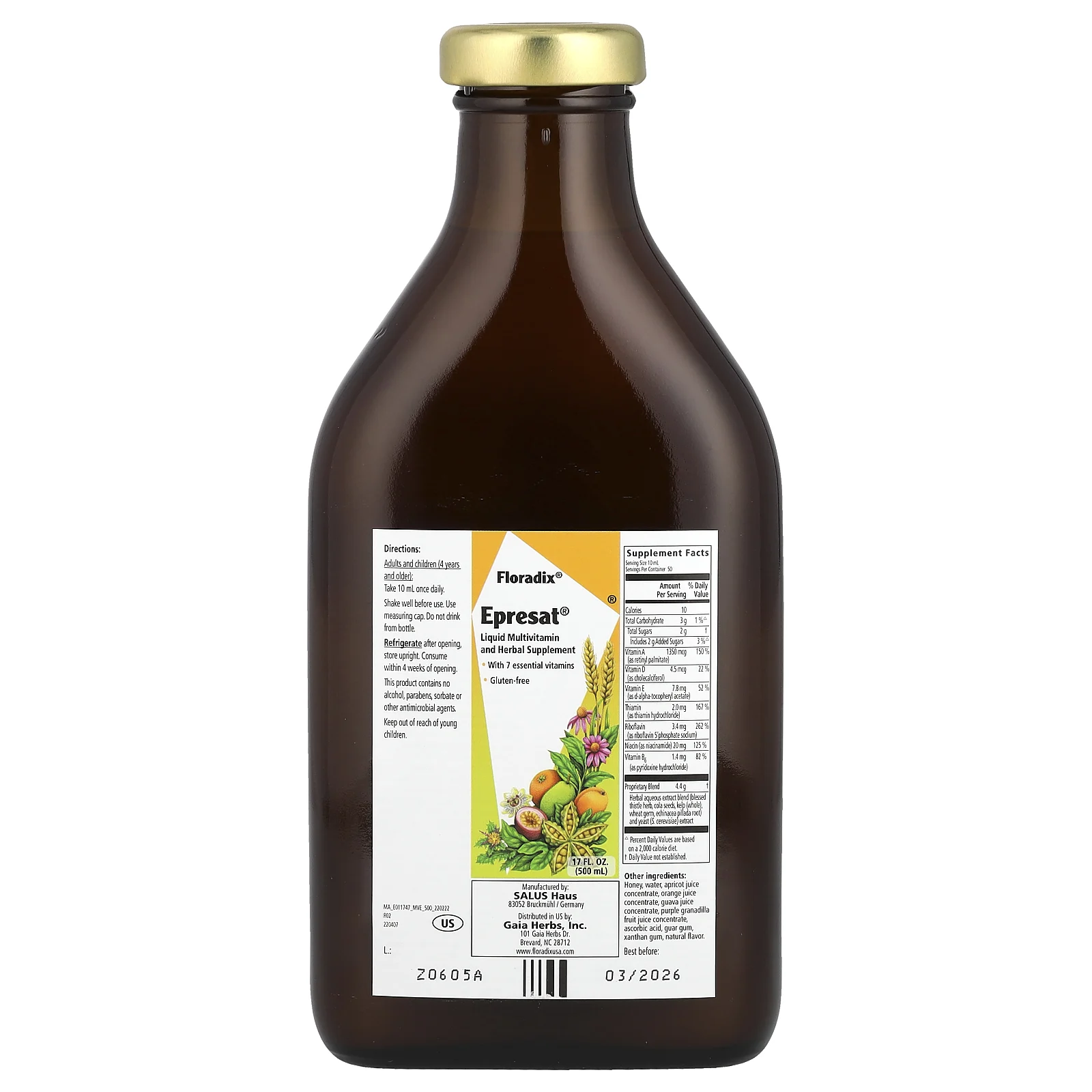 Floradix, Epresat, жидкая растительная добавка, 500 мл (17 жидк. Унций)