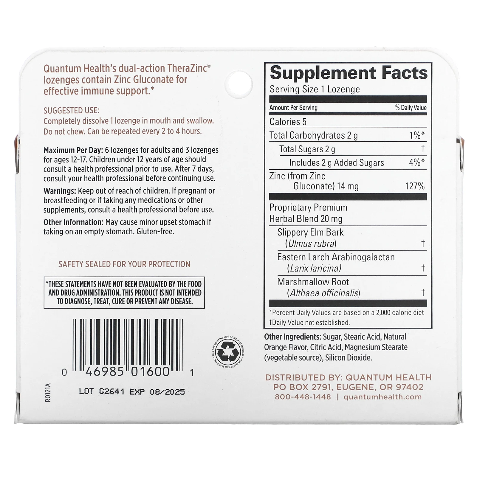 Quantum Health, TheraZinc, леденцы с цинком, апельсин`` 24 пастилки