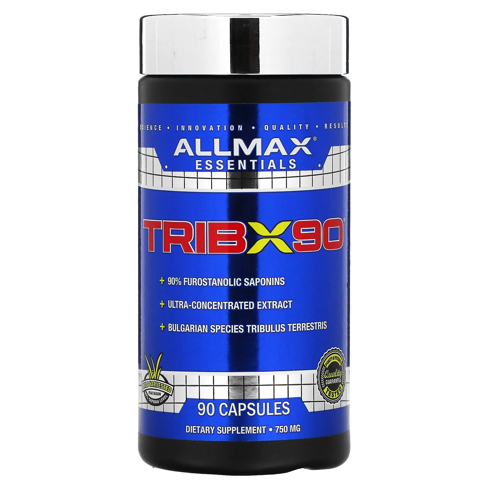 ALLMAX, TribX90, ультраконцентрат, якорцы, 90% сапонинов фурастанолового типа, 750 мг, 90 капсул