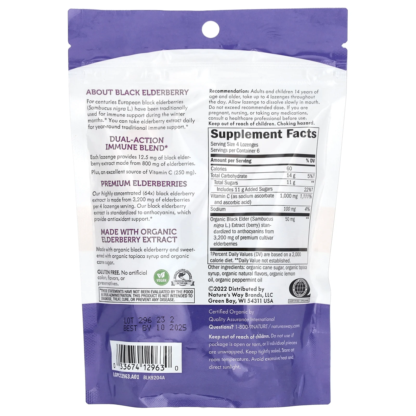 Nature's Way, леденцы со вкусом бузины, с витамином С, тропические фрукты, 24 леденца