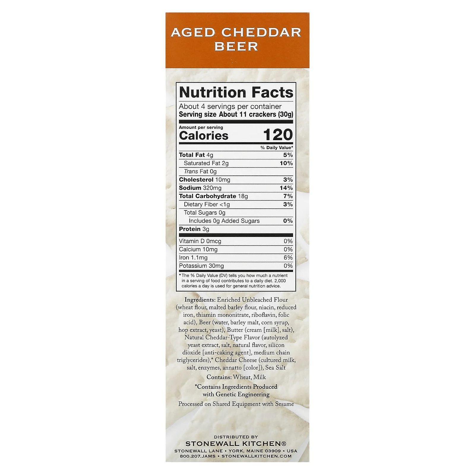 Stonewall Kitchen, Down East Crackers, выдержанное пиво с чеддером, 125 г (4,4 унции)