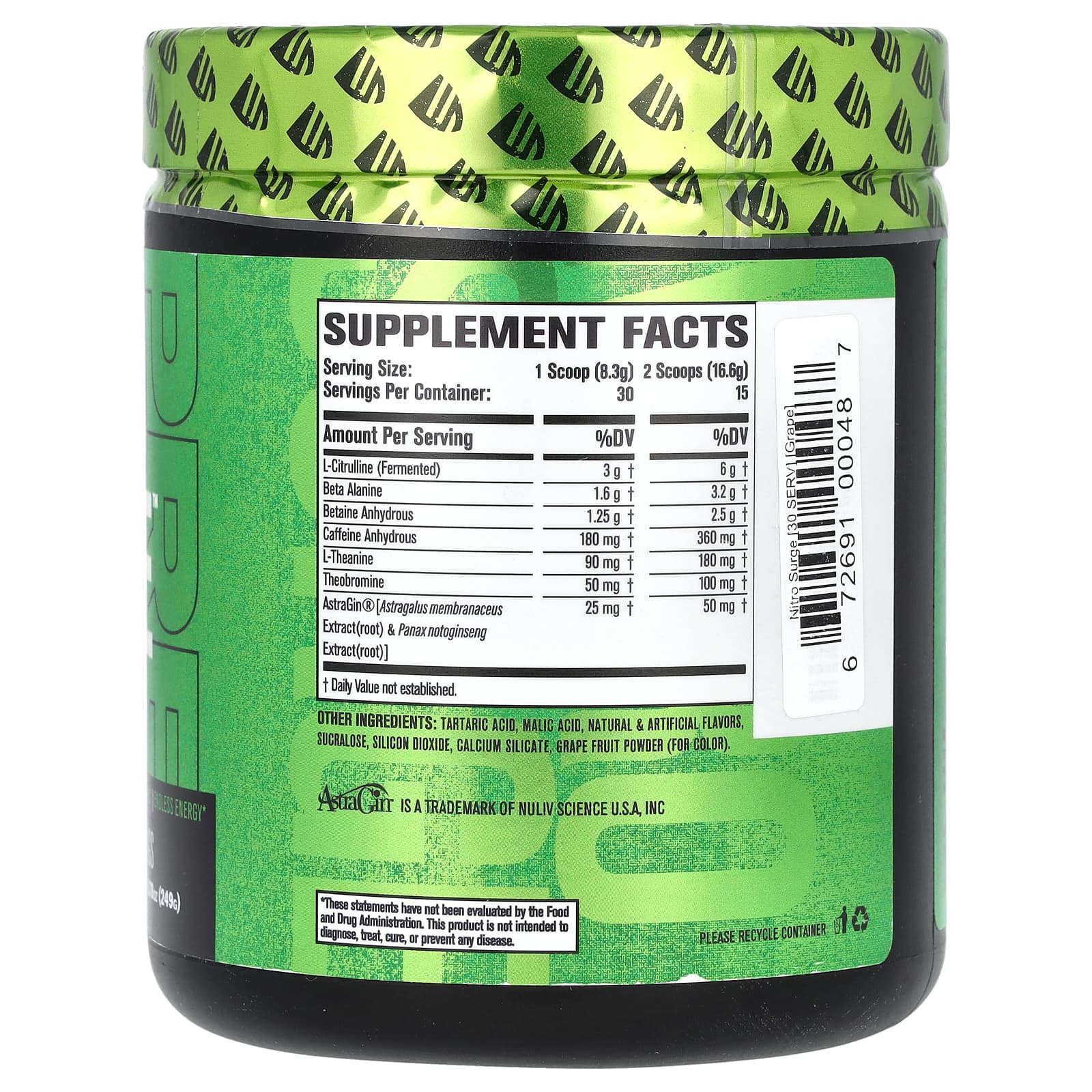 Jacked Factory, Nitro Surge, перед тренировкой, со вкусом винограда, 249 г (8,78 унции)