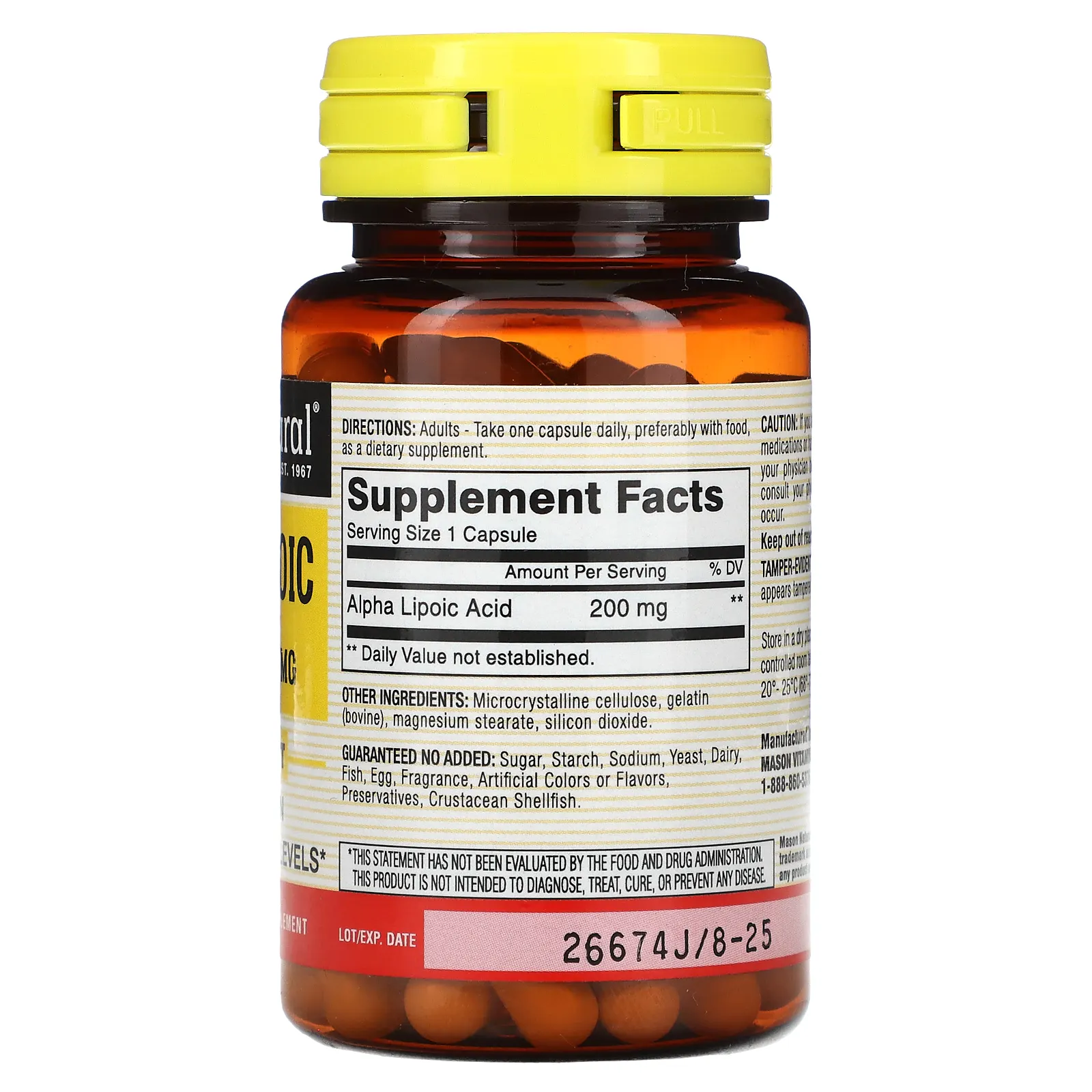 Mason Natural, альфа-липоевая кислота, 200 мг, 60 капсул