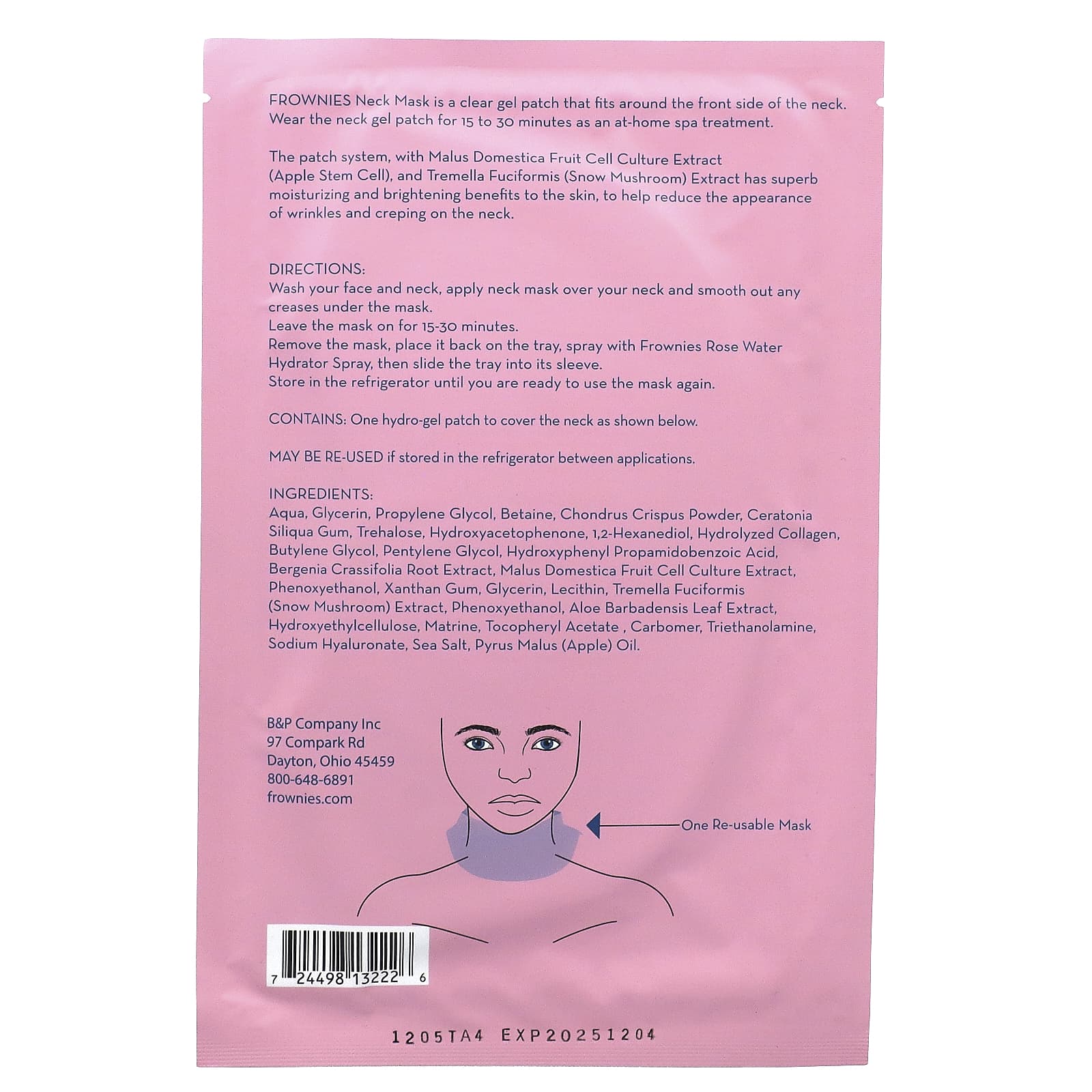 Frownies, маска для шеи с яблоком, 1 гелевая маска