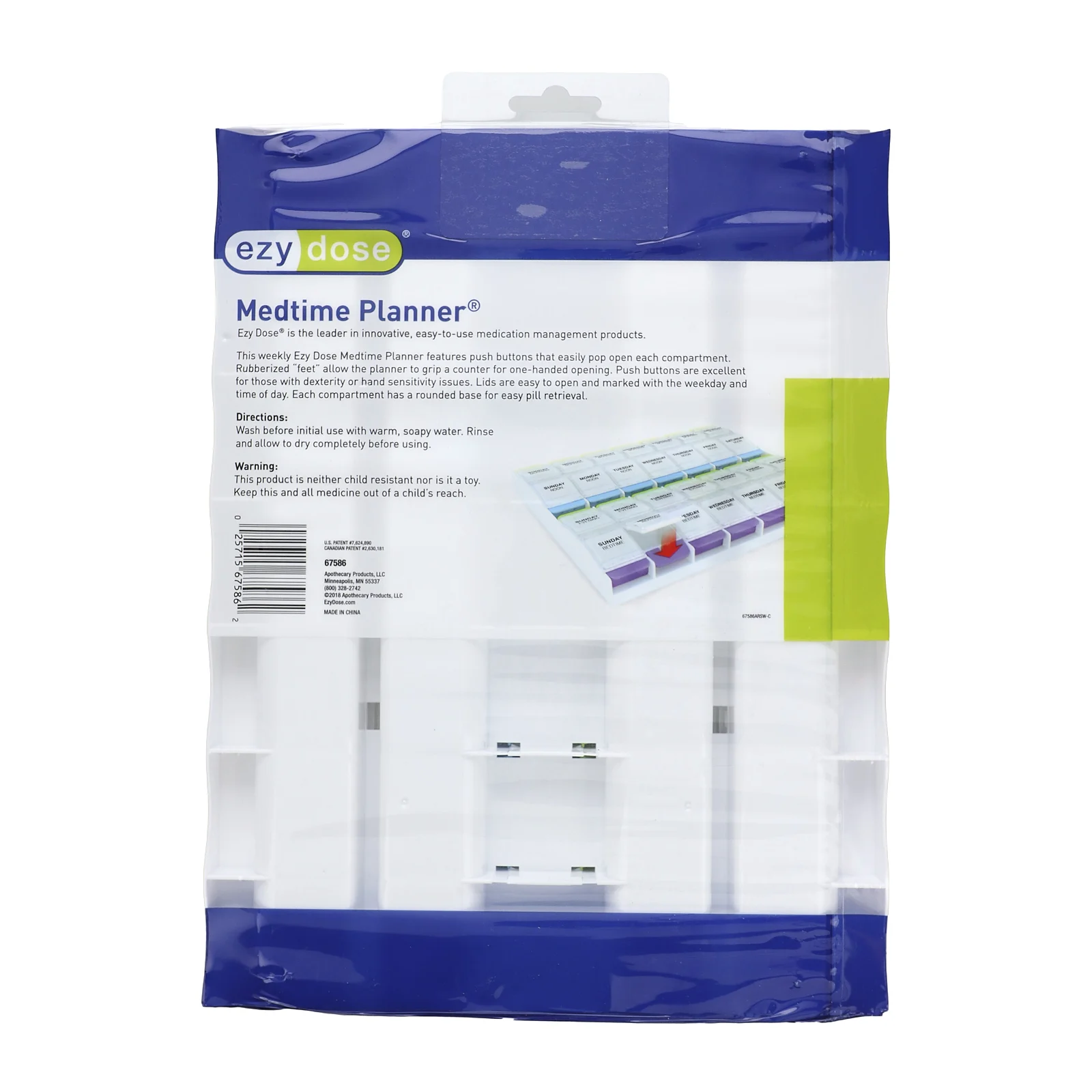 Ezy Dose, ежедневник 4 раза в день с кнопкой, Medtime- ежедневник, 3XL, 1 шт.