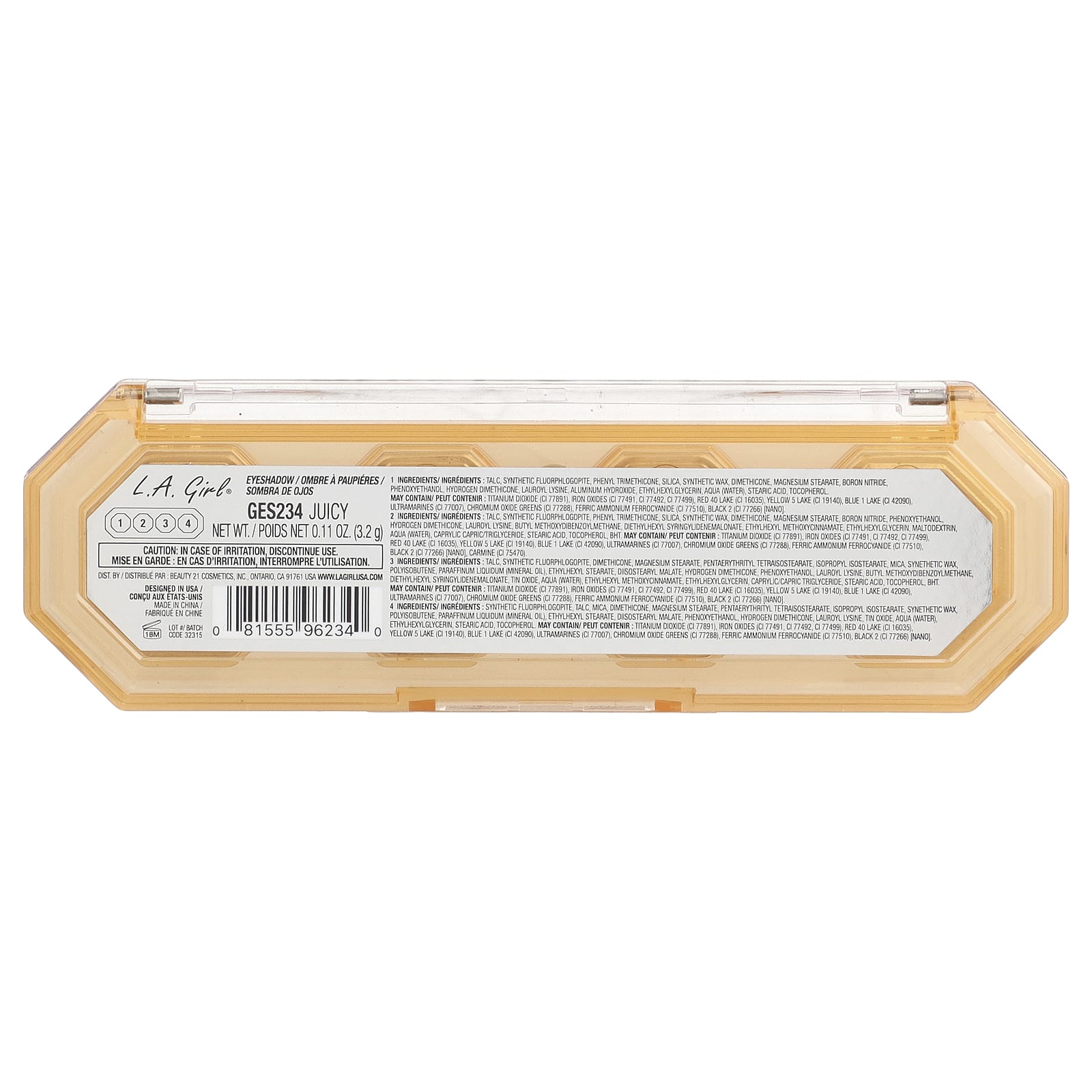 L.A. Girl, 4 Play, палитра теней для век, GES234 Juicy, 3,2 г (0,11 унции)