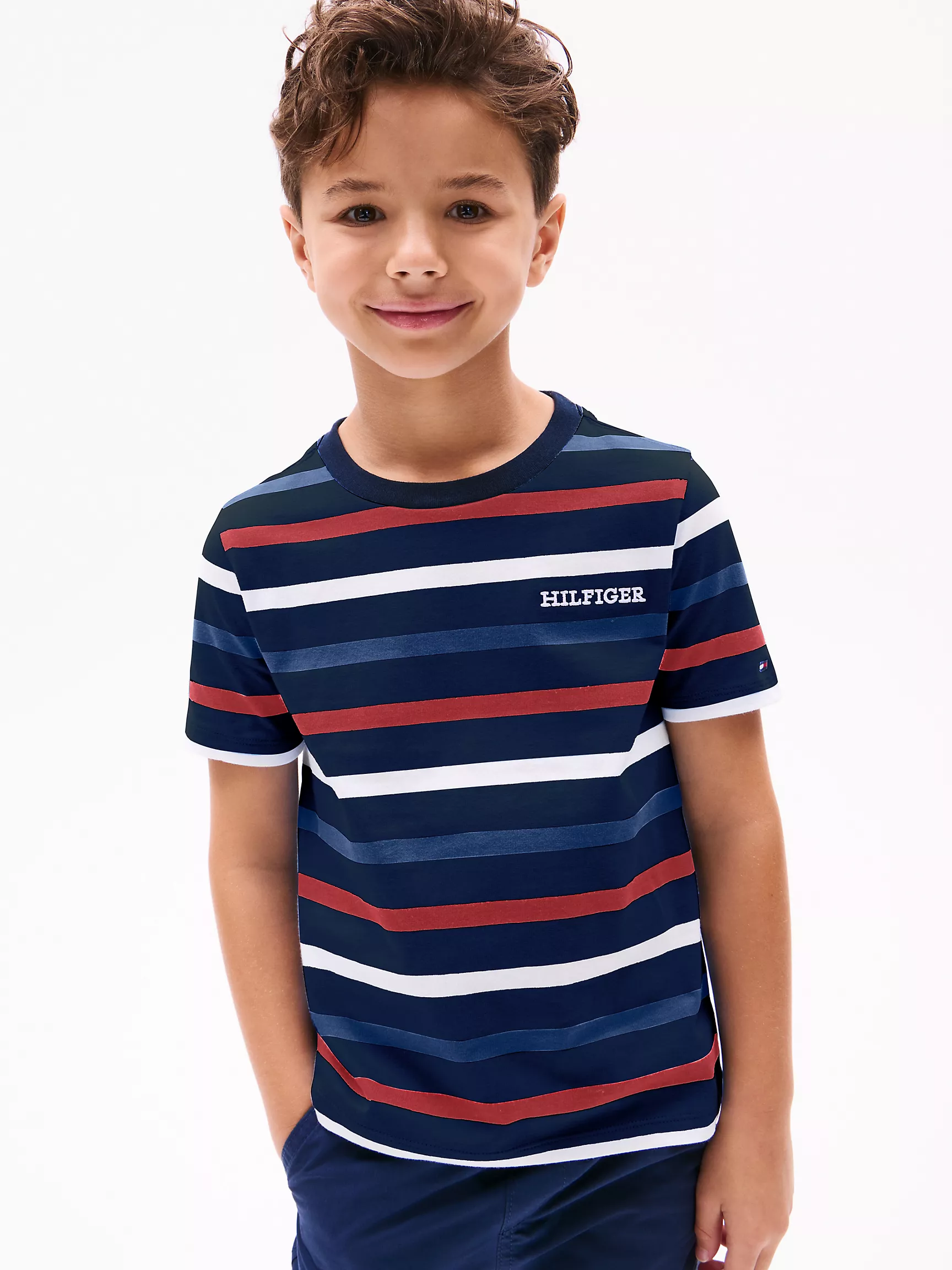 Футболка Tommy Hilfiger для мальчиков, Детская полосатая футболка с монограммным логотипом