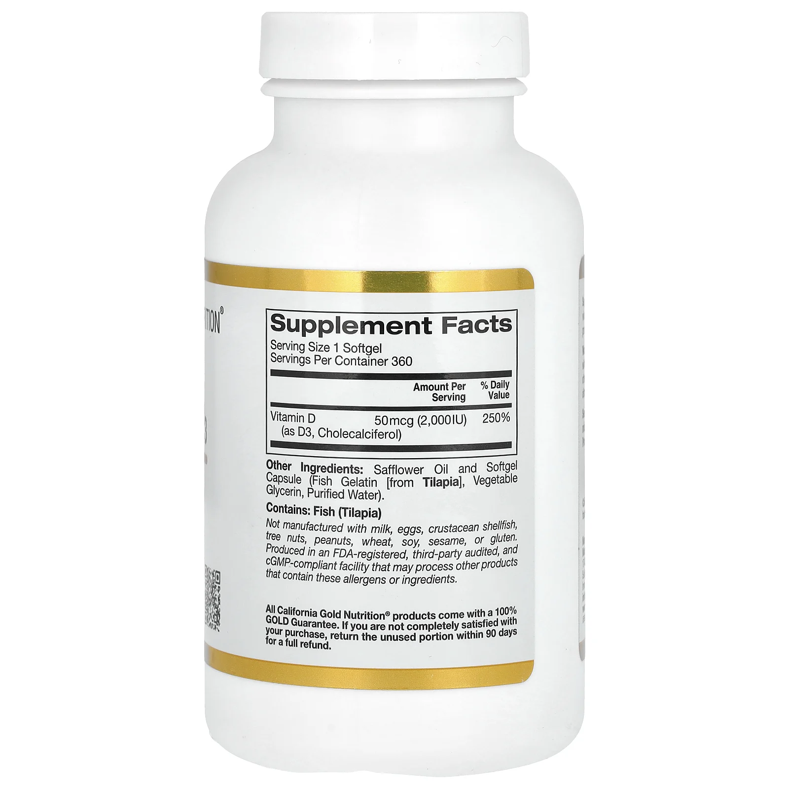California Gold Nutrition, витамин D3, 50 мкг (2000 МЕ), 360 рыбно-желатиновых капсул