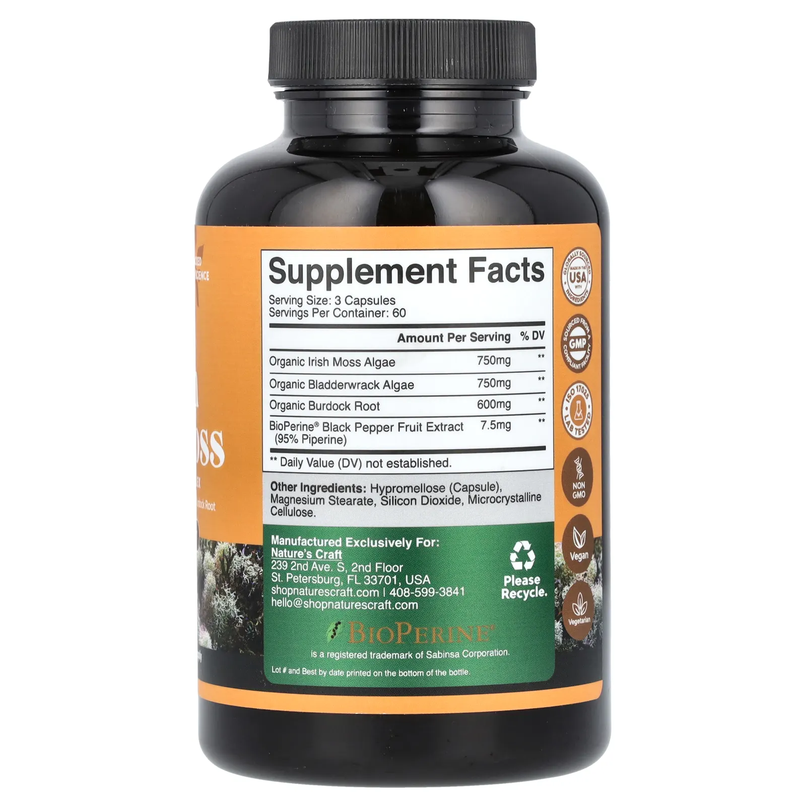 Nature's Craft, Ирландский морской мох, 2100 мг, 180 капсул (700 мг на капсулу)