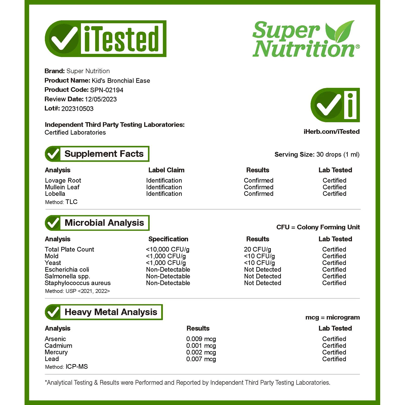 Super Nutrition, Kid's Liquid Bronchial Ease, без спирта, вишня, 30 мл (1 жидк. унция)