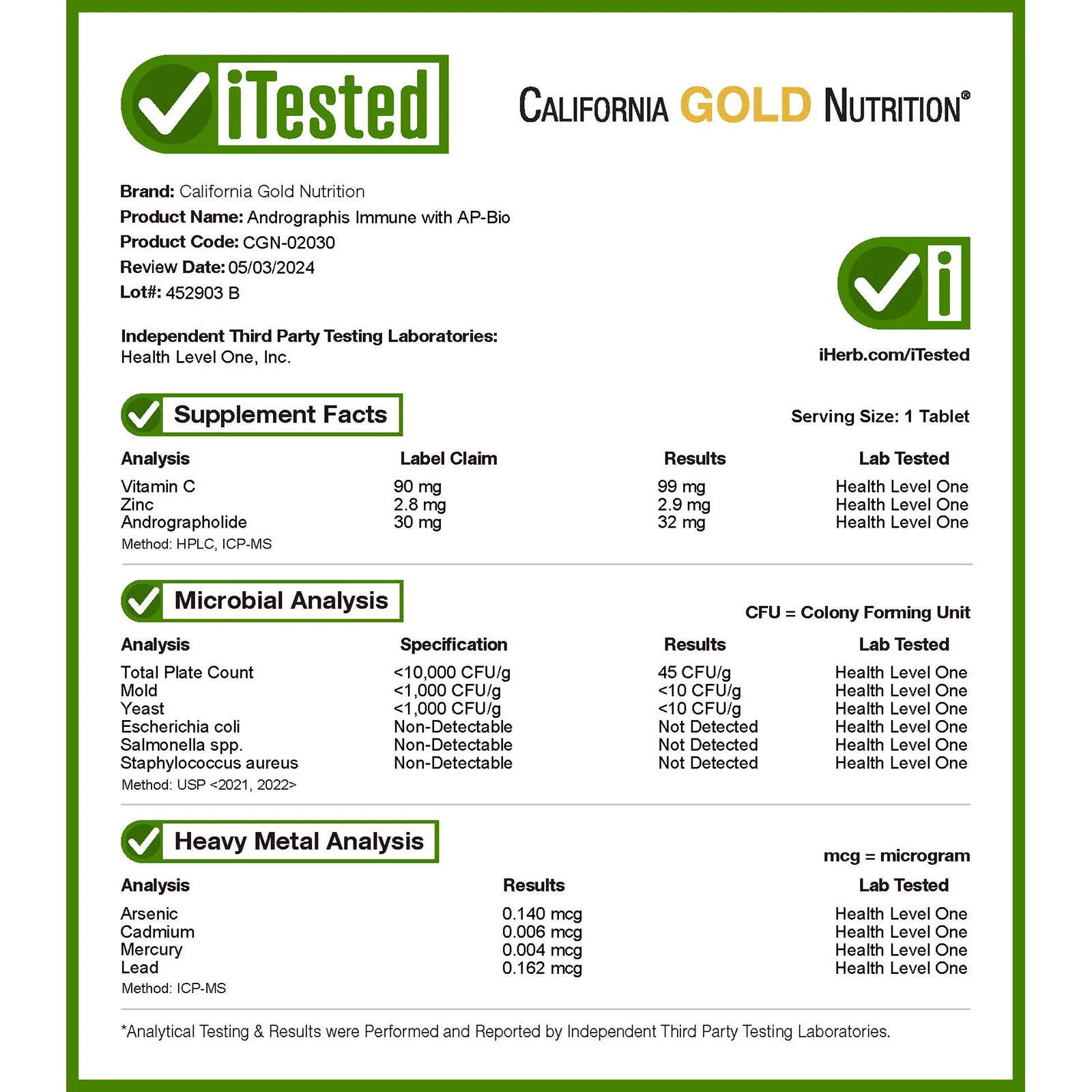 California Gold Nutrition, Andrographis Immune с AP-Bio, 100 мг, 30 таблеток