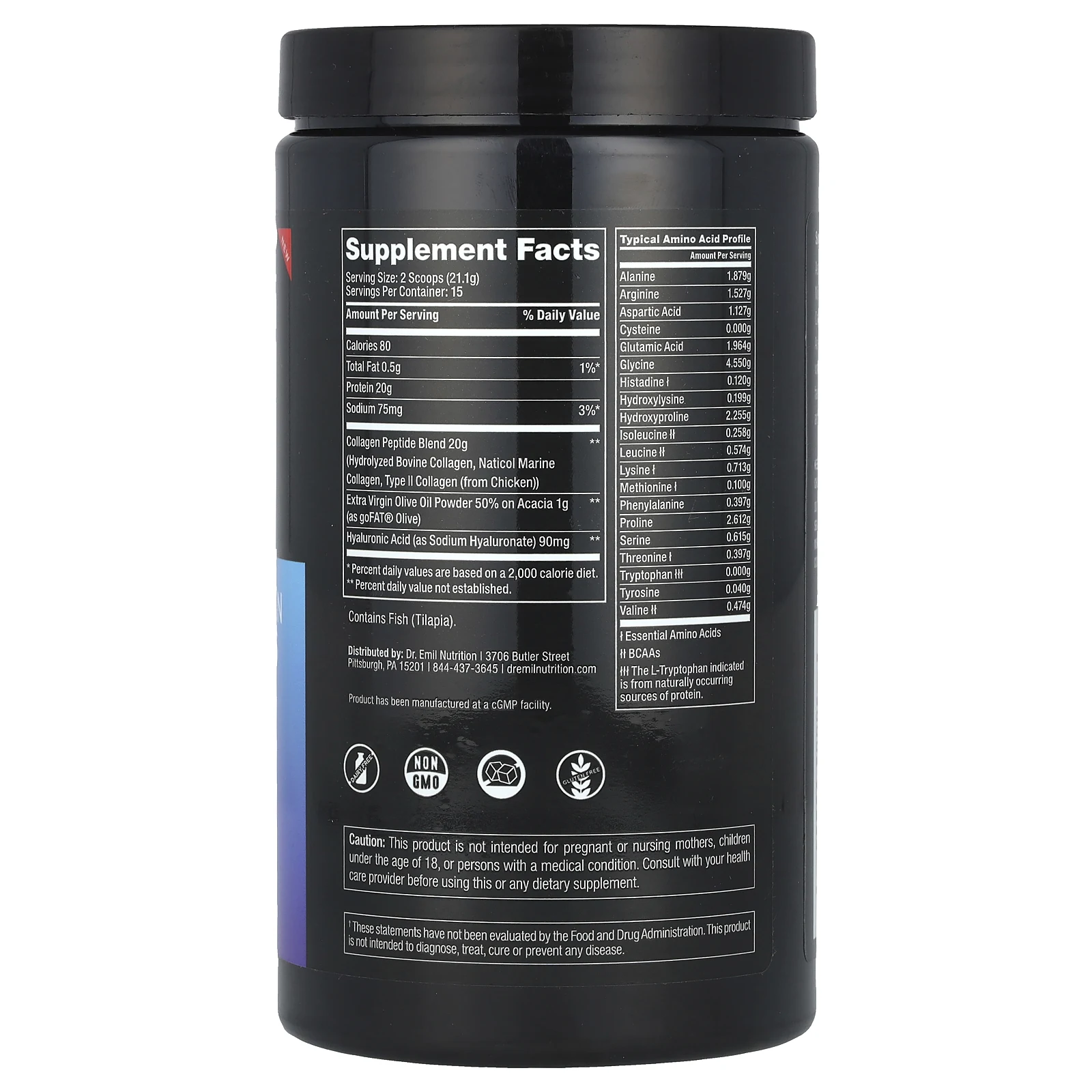 Dr. Emil Nutrition, Порошок с мультиколлагеновыми пептидами и гиалуроновой кислотой, без добавок, 316,5 г