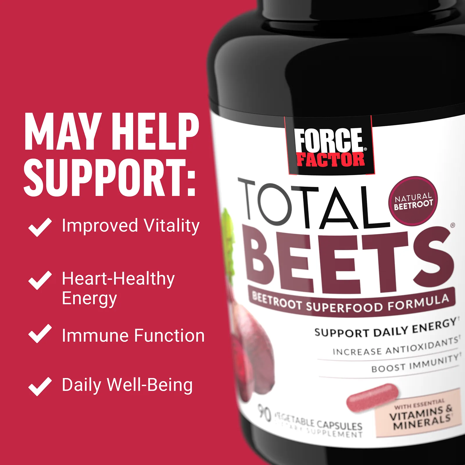 Force Factor, Total Beets, формула суперфуда из свеклы, 90 растительных капсул