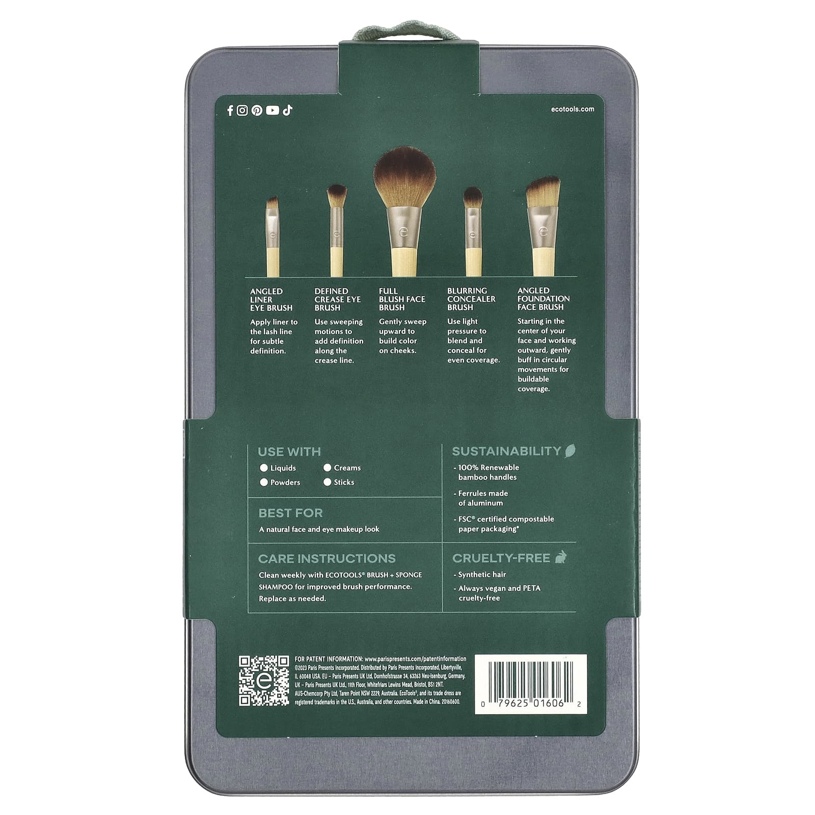 EcoTools, набор кистей «Начни день красиво», набор из 5 предметов и футляр для хранения