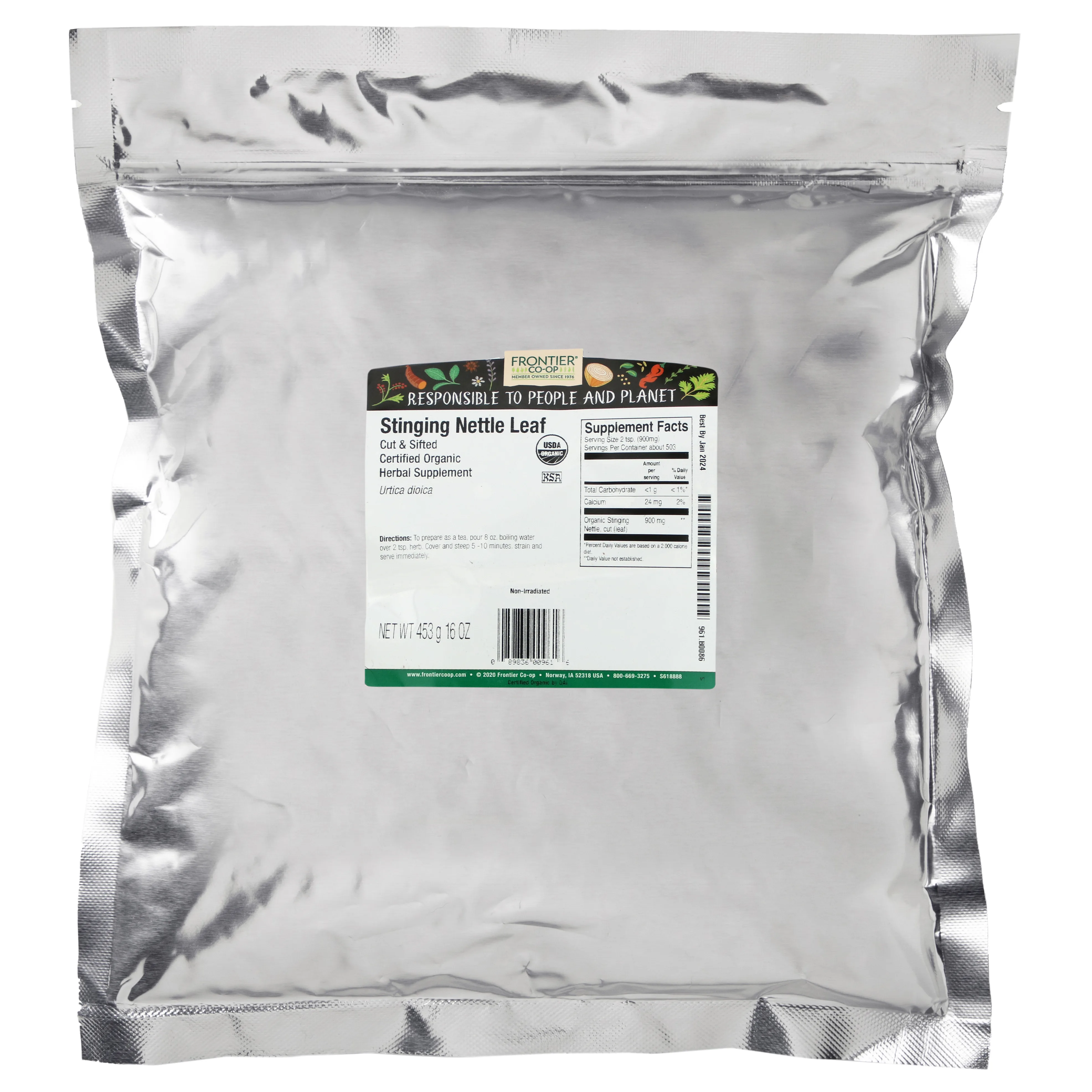 Frontier Co-op, Organic Cut & Sifted Nettle (Органическая крапива, резанная и просеянная), обжигающие листья, 453 г (16 унций)