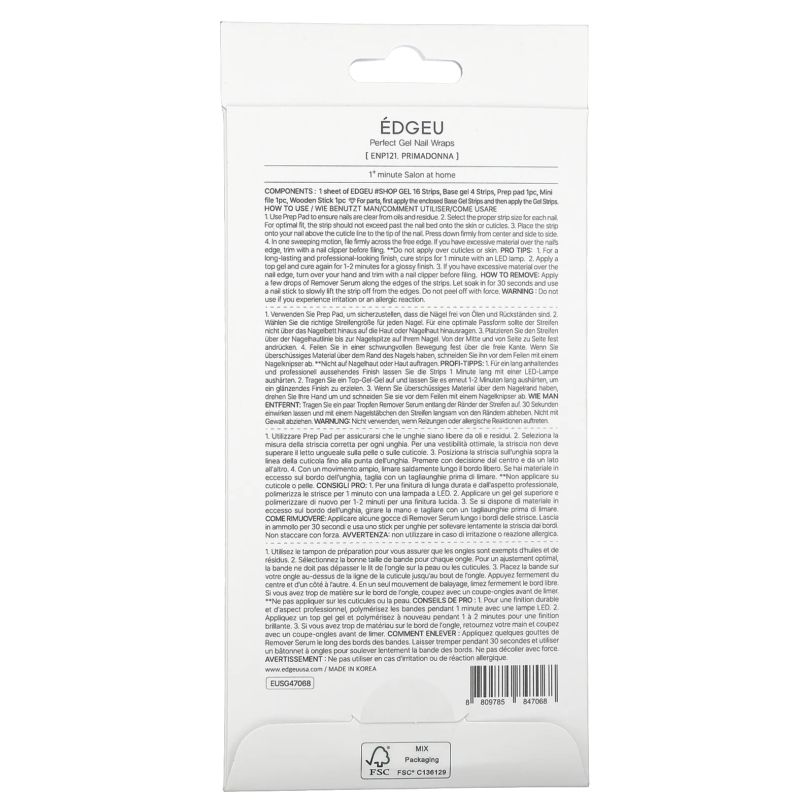 Edgeu, Perfect Gel Nail Wraps, ENP 121, Primadonna, набор из 16 полосок