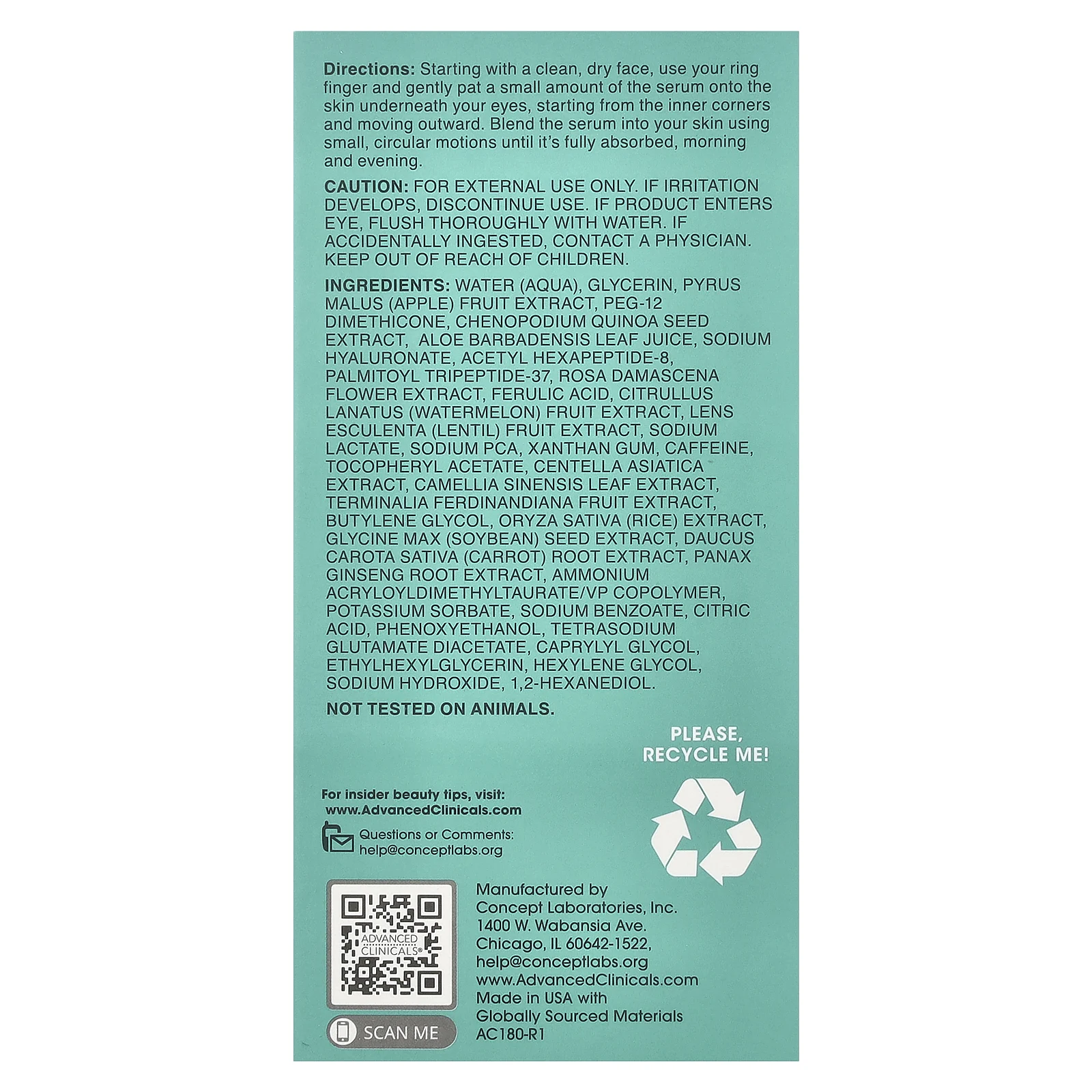 Advanced Clinicals, Puffy Eye Serum, профессиональная корректирующая сыворотка, 52 мл (1,75 жидк. Унции)