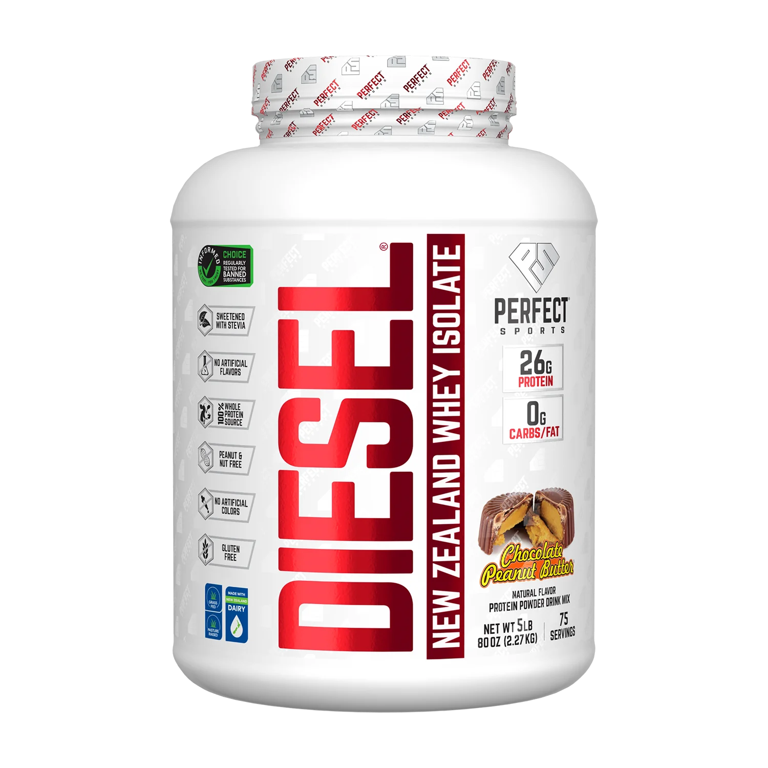 PERFECT Sports, Diet, новозеландский сывороточный изолят, шоколад и арахисовое масло, 2,27 кг (5 фунтов)