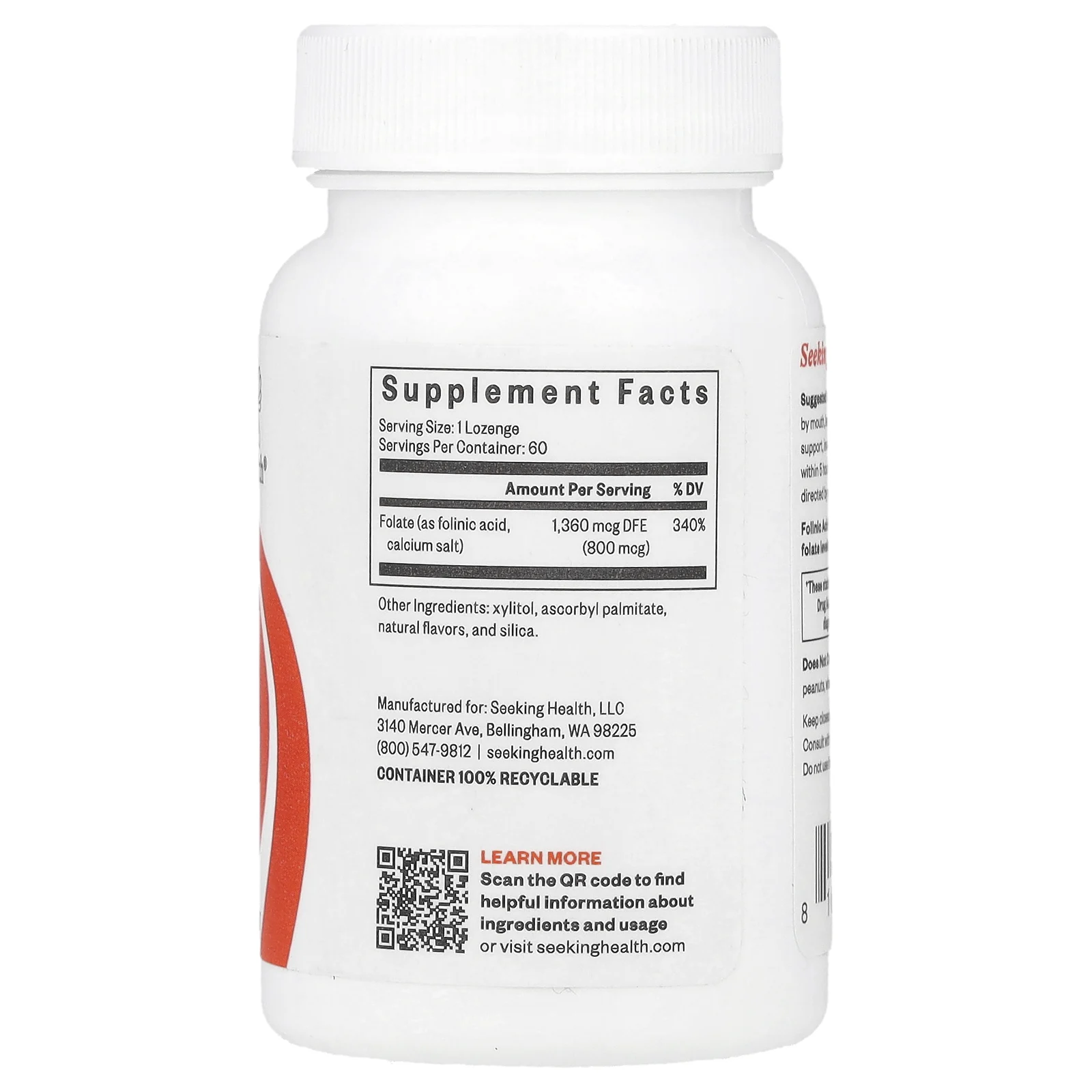 Seeking Health, Пастилки с фолиновой кислотой, 1360 мкг DFE, 60 пастилок
