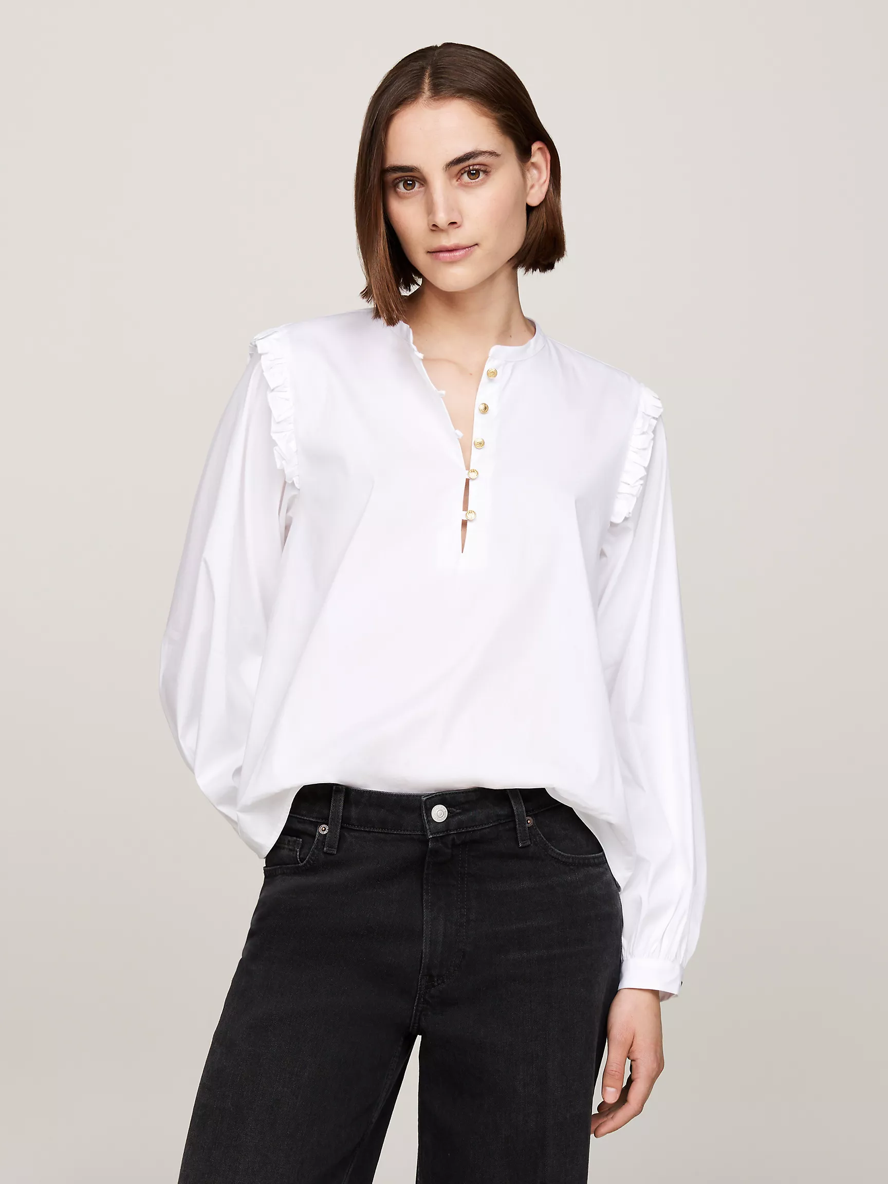 Женская рубашка Tommy Hilfiger, Свободный топ в полоску с рюшами