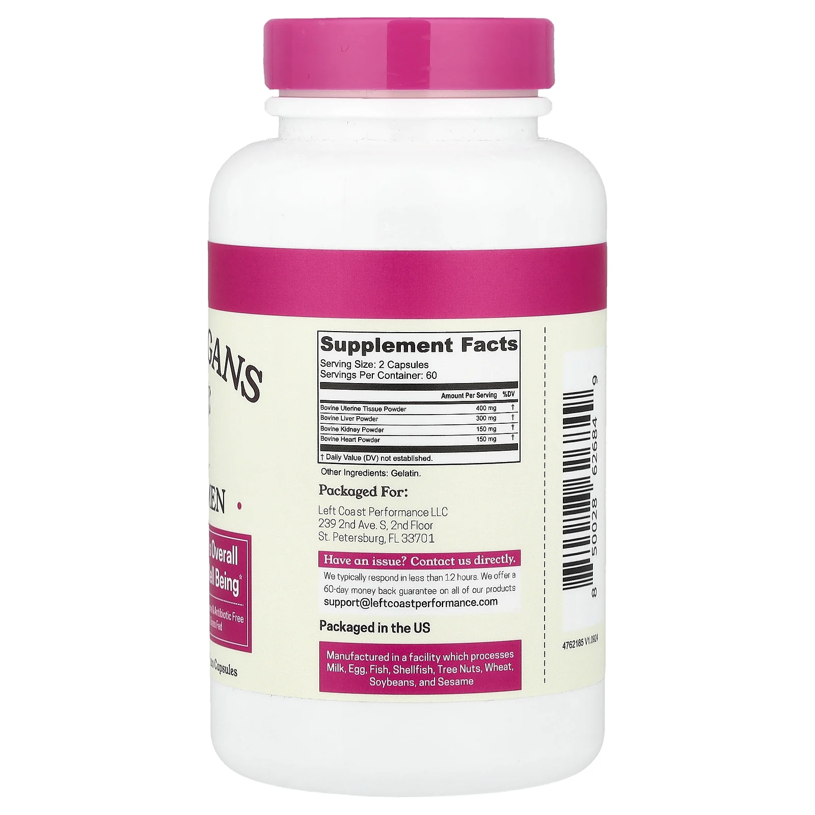 Left Coast Performance, говяжьи органы, для женщин, 120 капсул