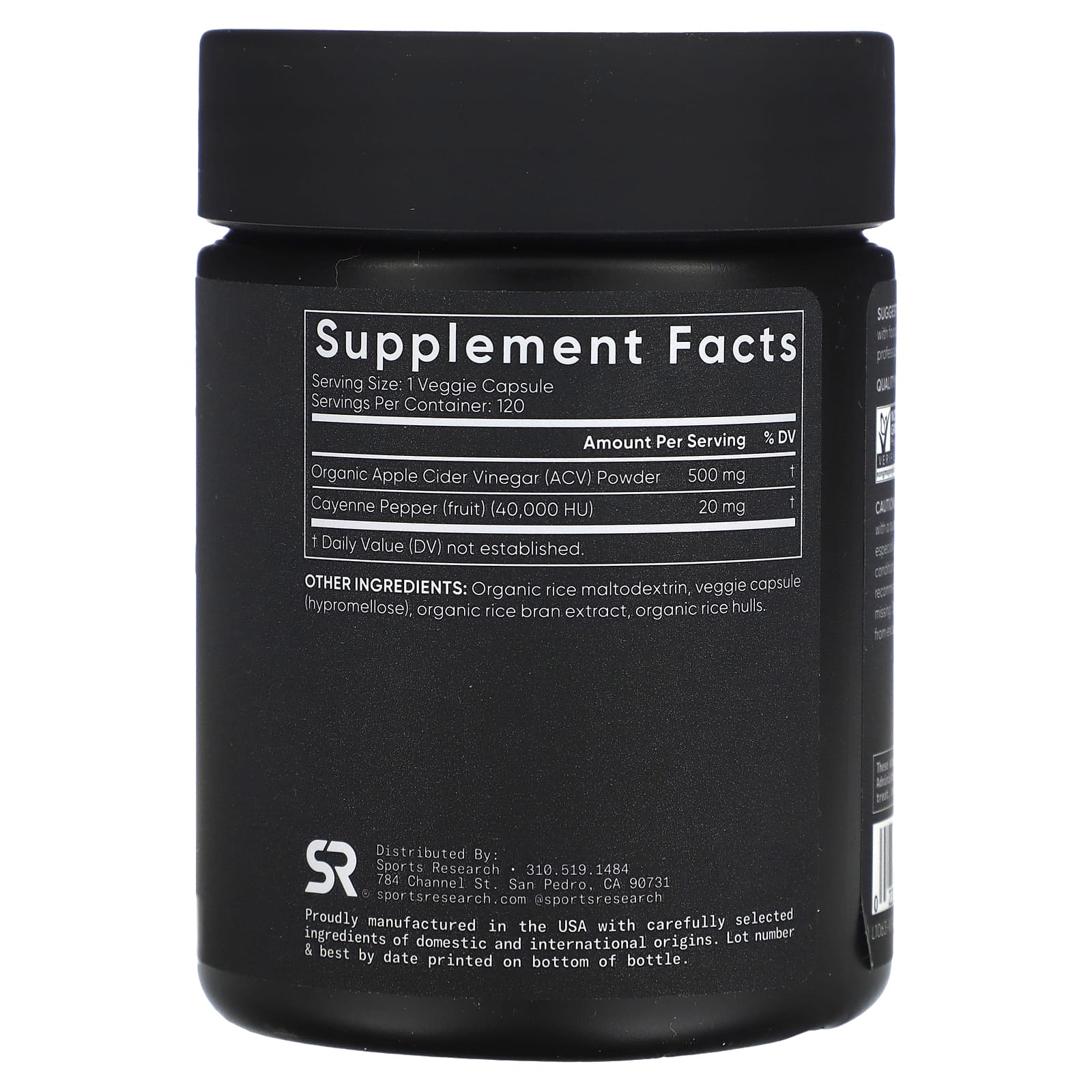 Sports Research, Яблочный уксус с кайенским перцем, 520 мг, 120 растительных капсул