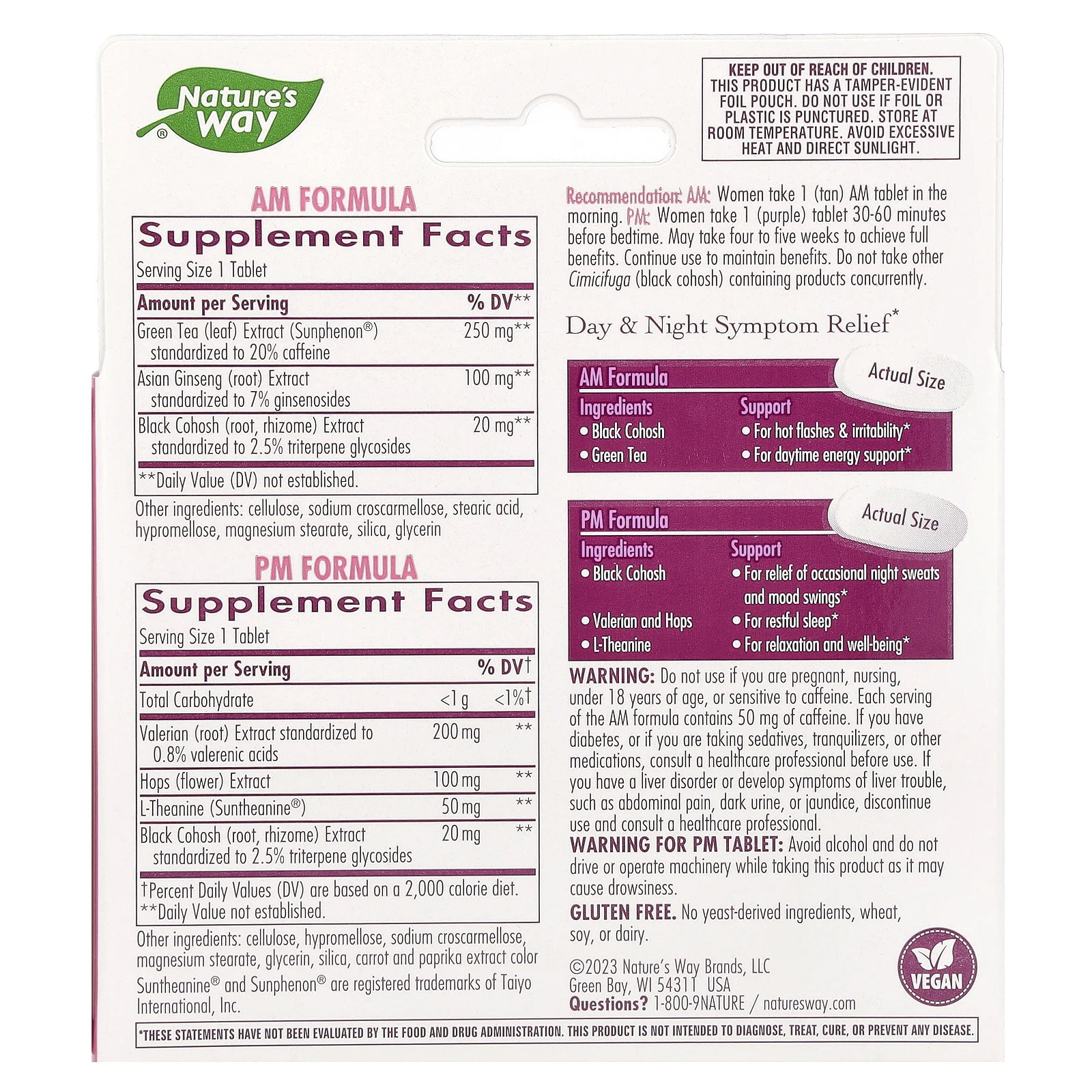Nature's Way, формула для женского здоровья, поддержка во время менопаузы, прием утром и вечером, 30 утренних и 30 вечерних таблеток
