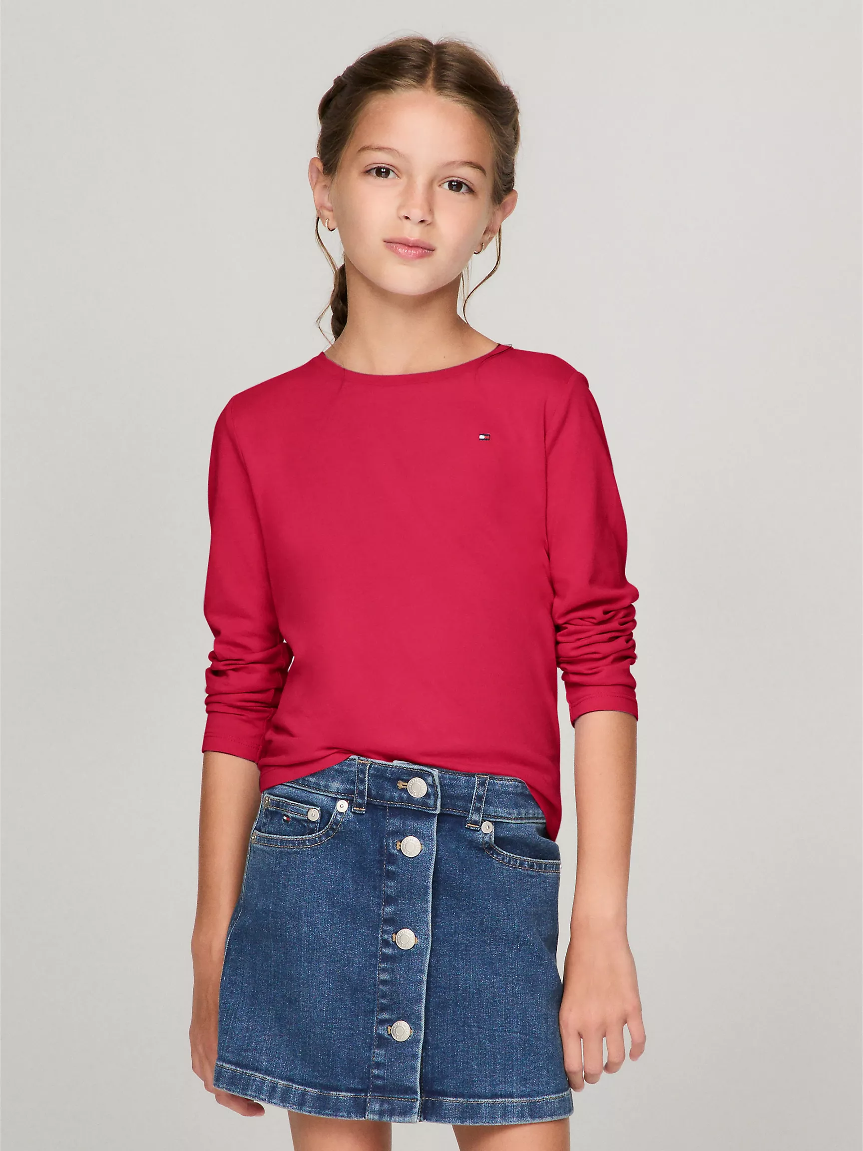 Футболка для девочек Tommy Hilfiger, Детская однотонная футболка с длинным рукавом