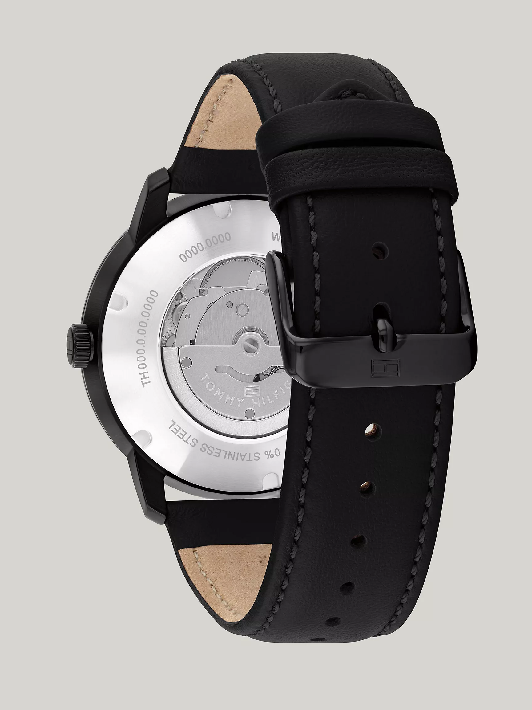 Мужские часы Tommy Hilfiger, Автоматические часы 43 мм с черным прозрачным циферблатом