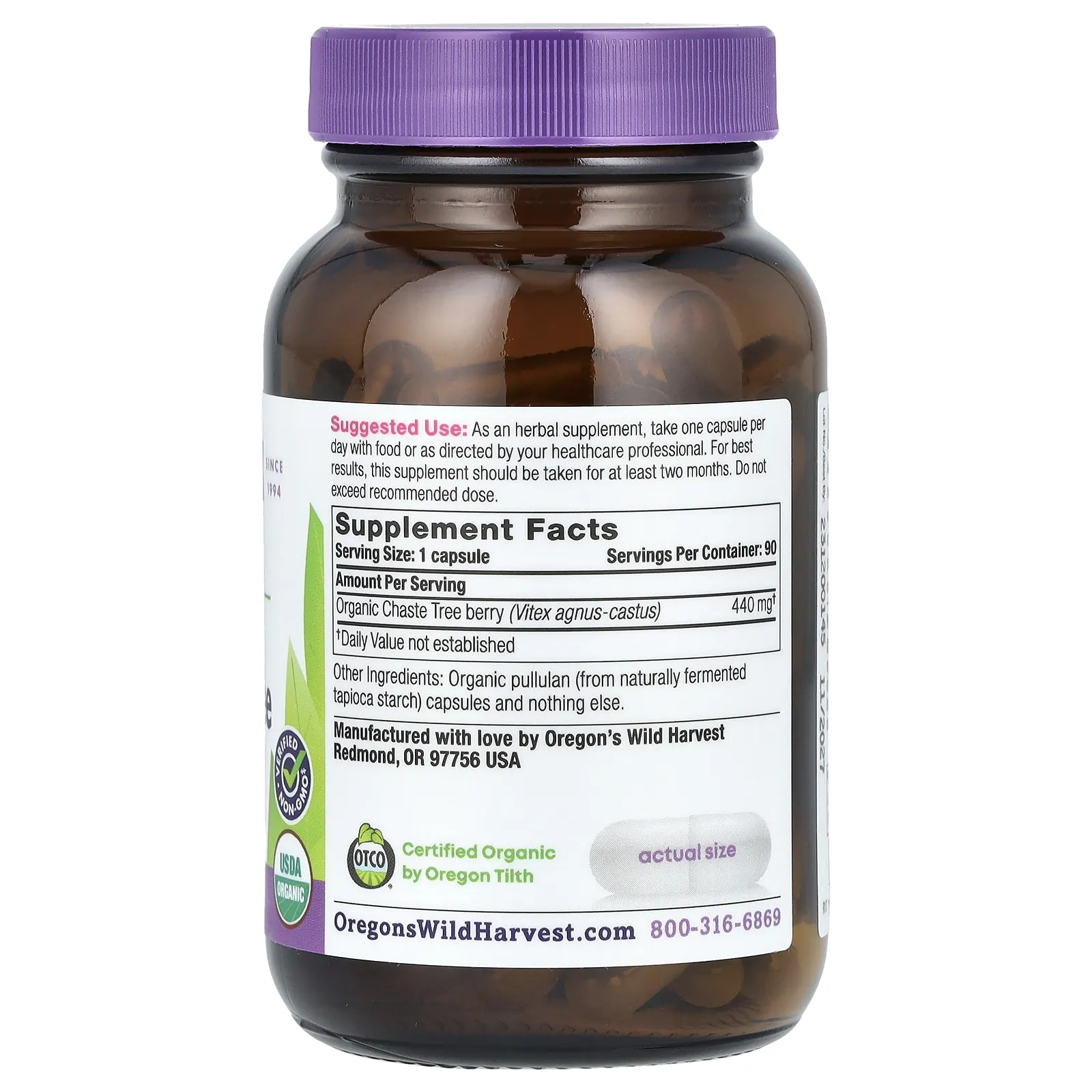 Oregons Wild Harvest, Chaste Tree, 90 желатиновых капсул