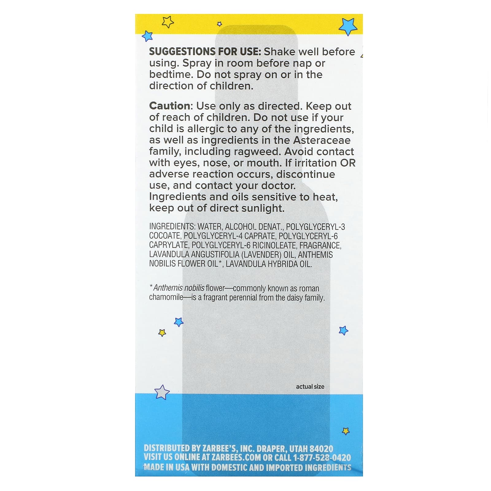 Zarbee's, Детский спрей перед сном, ромашка и лаванда, 59 мл (2 жидк. Унции)