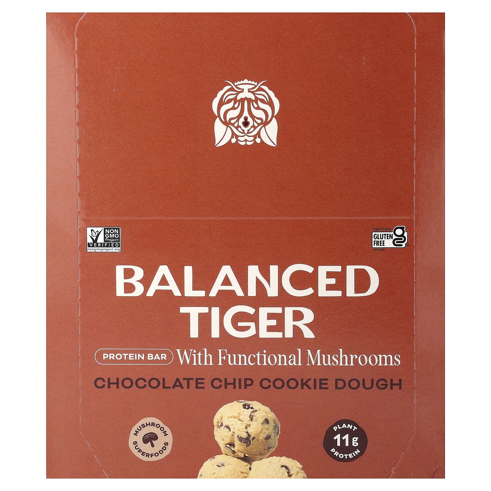 Balanced Tiger, протеиновый батончик, тесто для печенья с шоколадной крошкой, 12 батончиков по 44 г (1,55 унции)