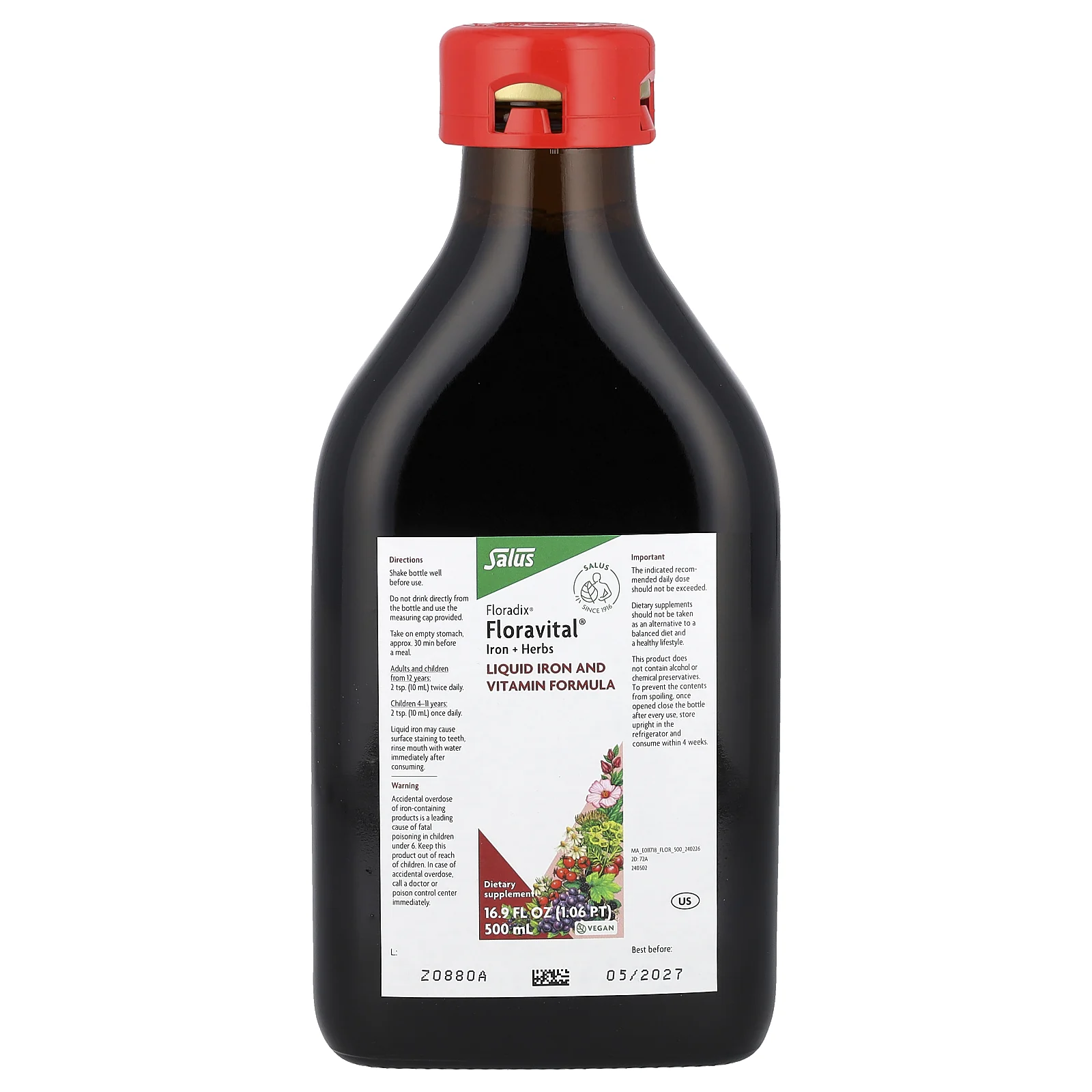 Floradix, Floravital Iron + Herbs, 500 мл (17 жидк. Унций)