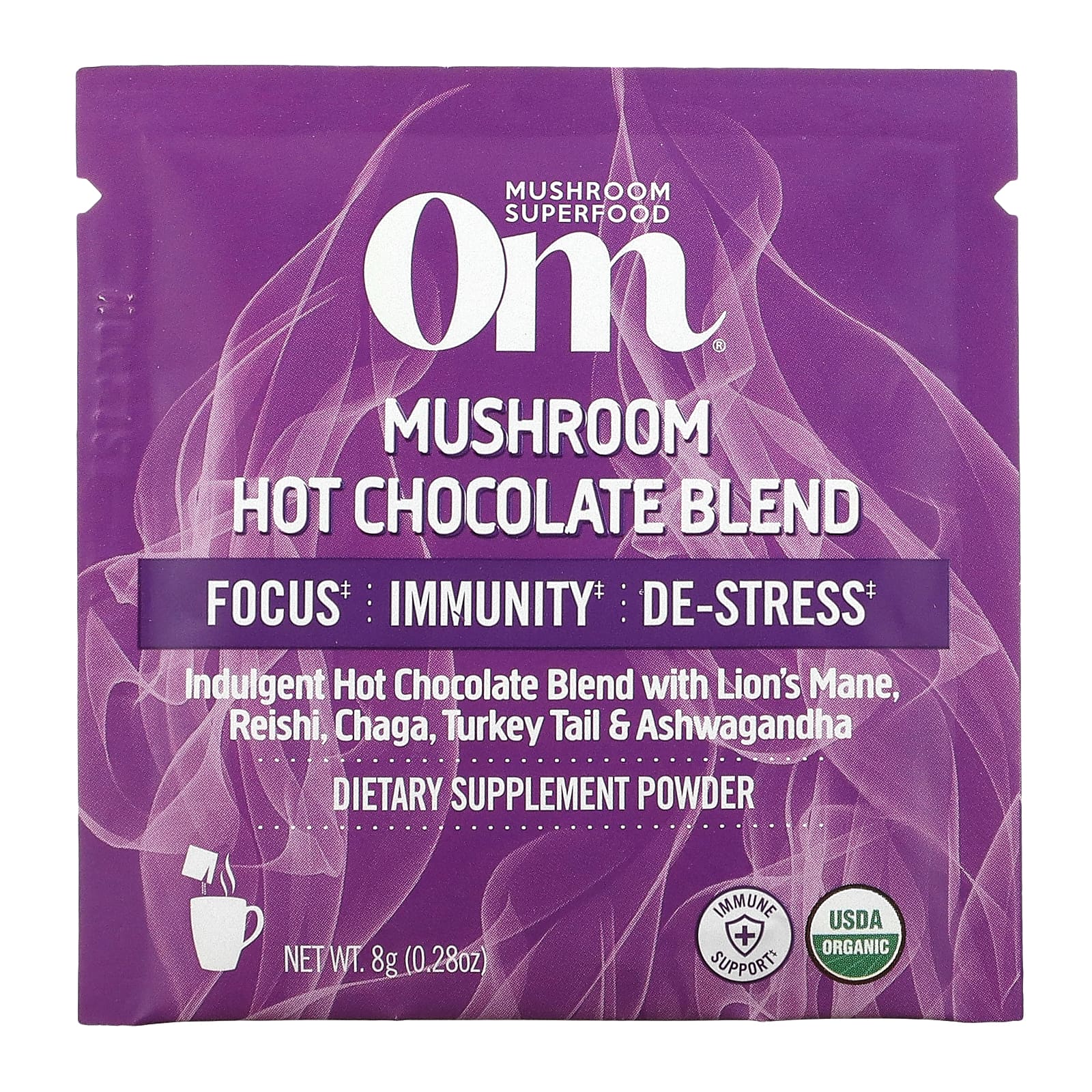 Om Mushrooms, Смесь горячего шоколада с грибами, 10 пакетиков по 8 г (0,28 унции)