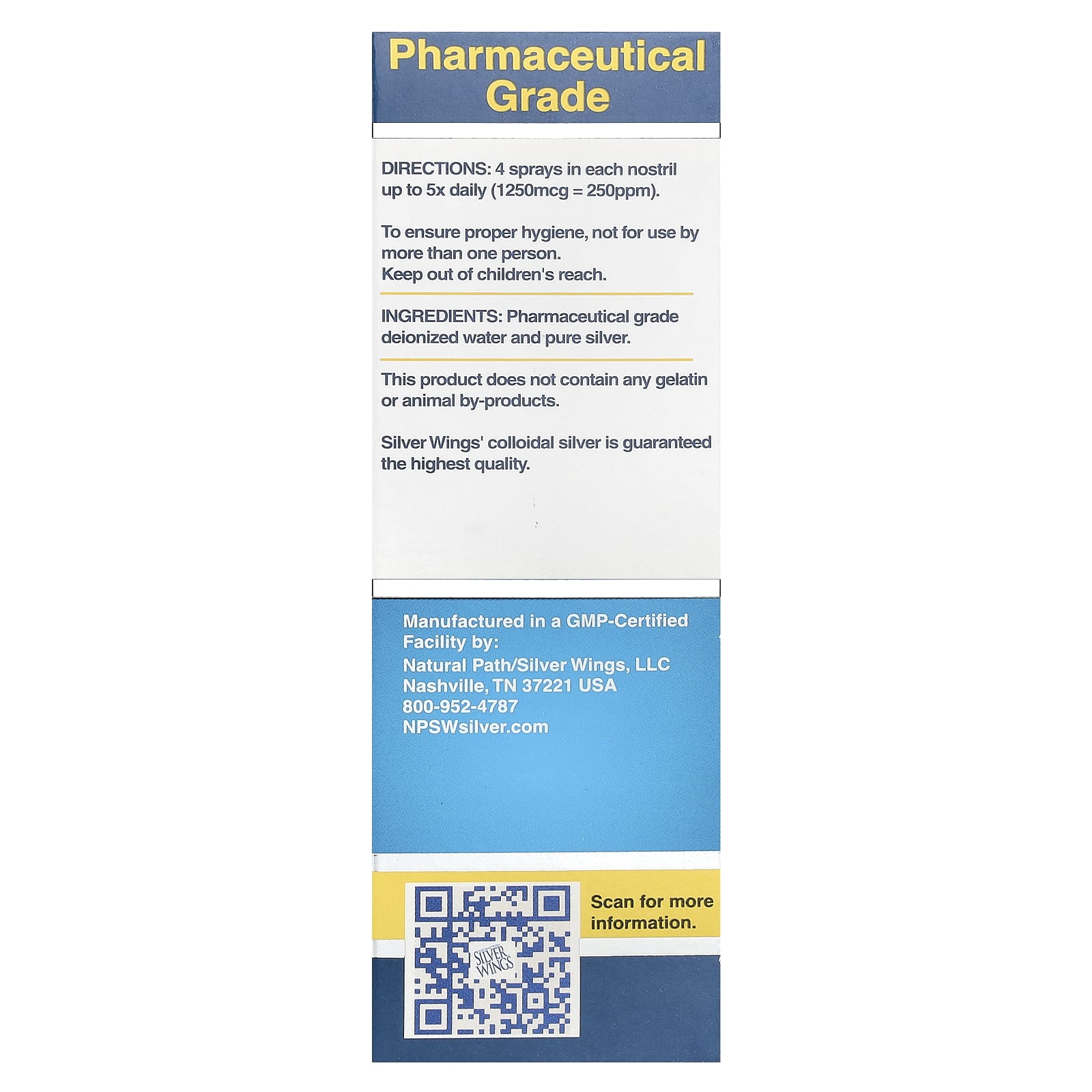 Natural Path Silver Wings, коллоидное серебро, вертикальный спрей, 250 част./млн, 30 мл (1 жидк. унция) (250 част./млн в 8 распылениях)
