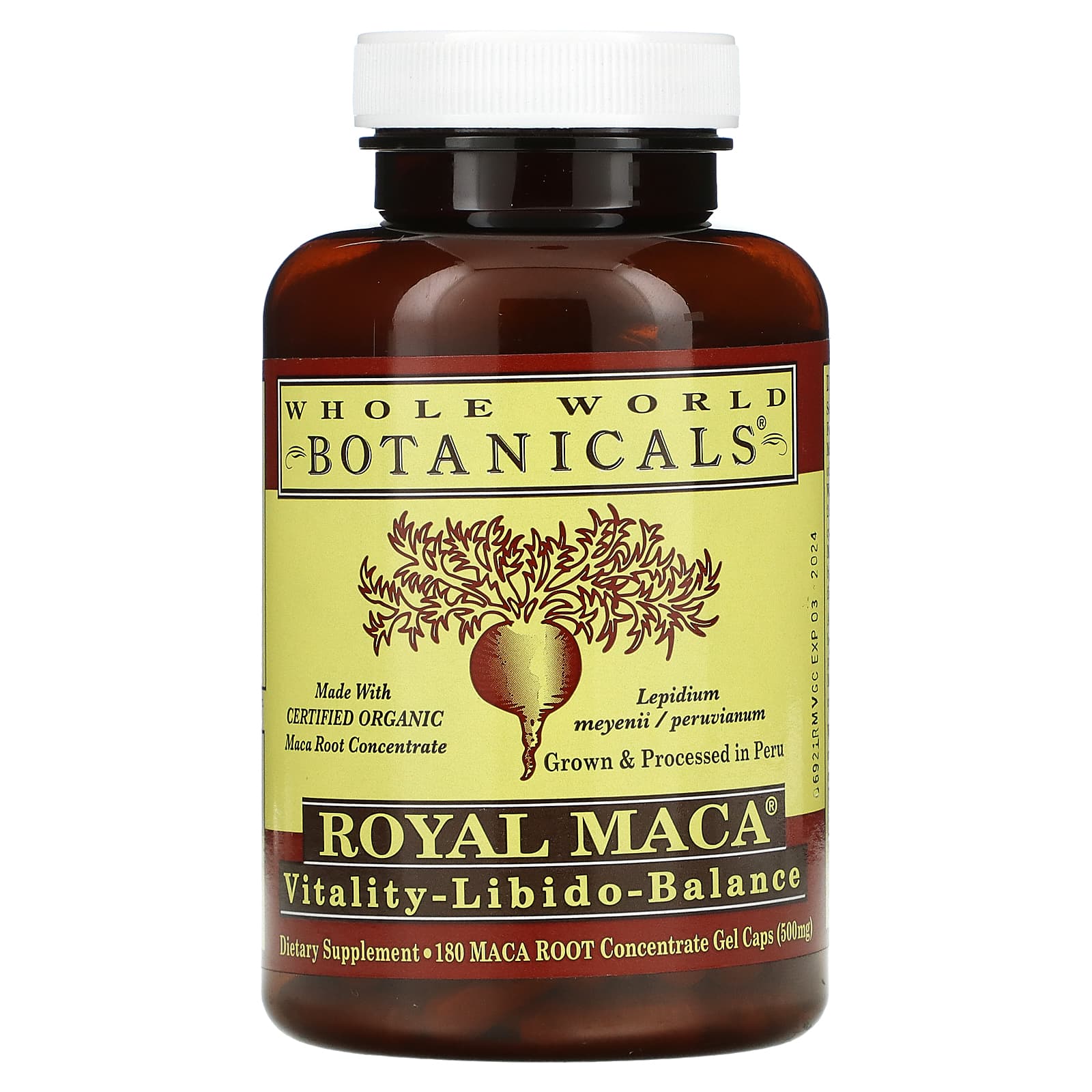 Whole World Botanicals, Royal Maca, 500 мг, 180 желатиновых капсул (250 мг в 1 капсуле)