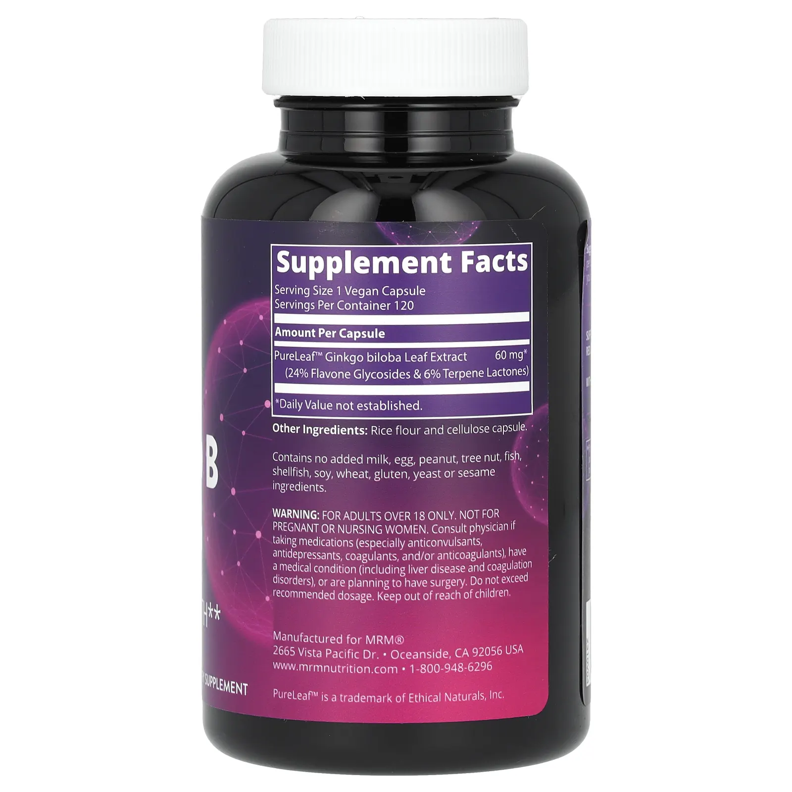 MRM Nutrition, гинкго билоба, 60 мг, 120 веганских капсул