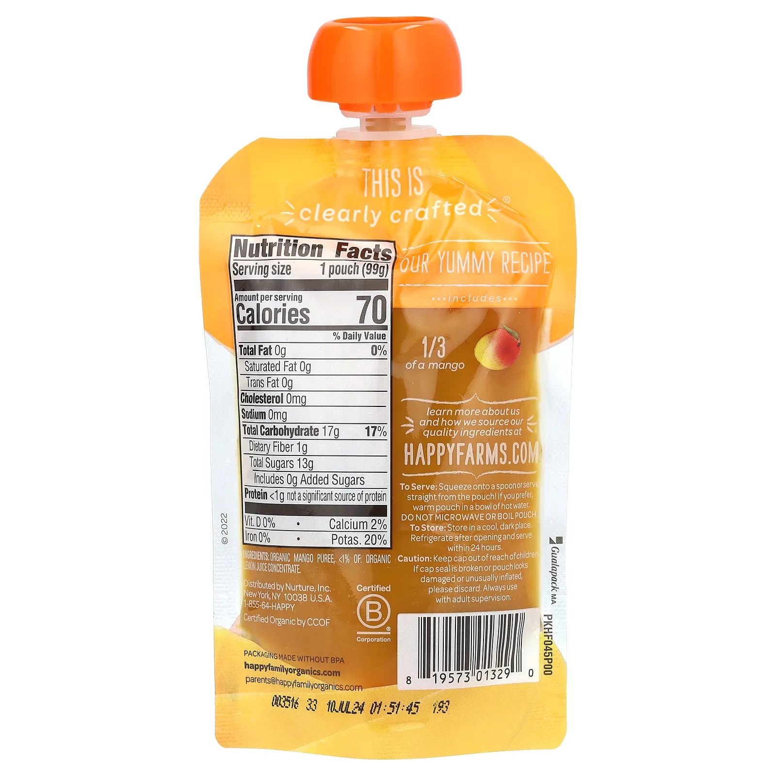 Happy Family Organics, органическое детское питание, этап 1, манго, 99 г (3,5 унции)